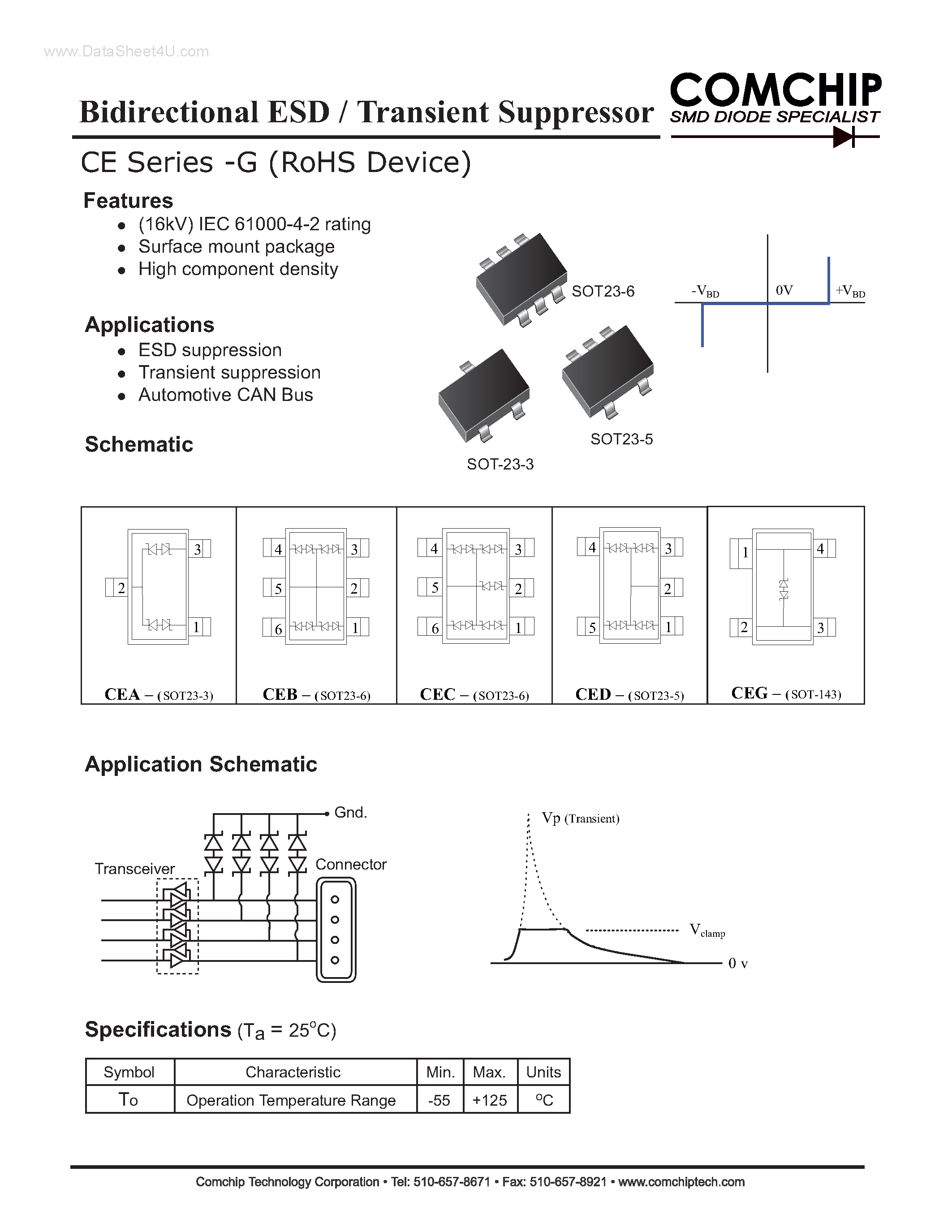 Даташит CEGS03xV0-G - Bidirectional ESD / Transient Suppressor страница 1