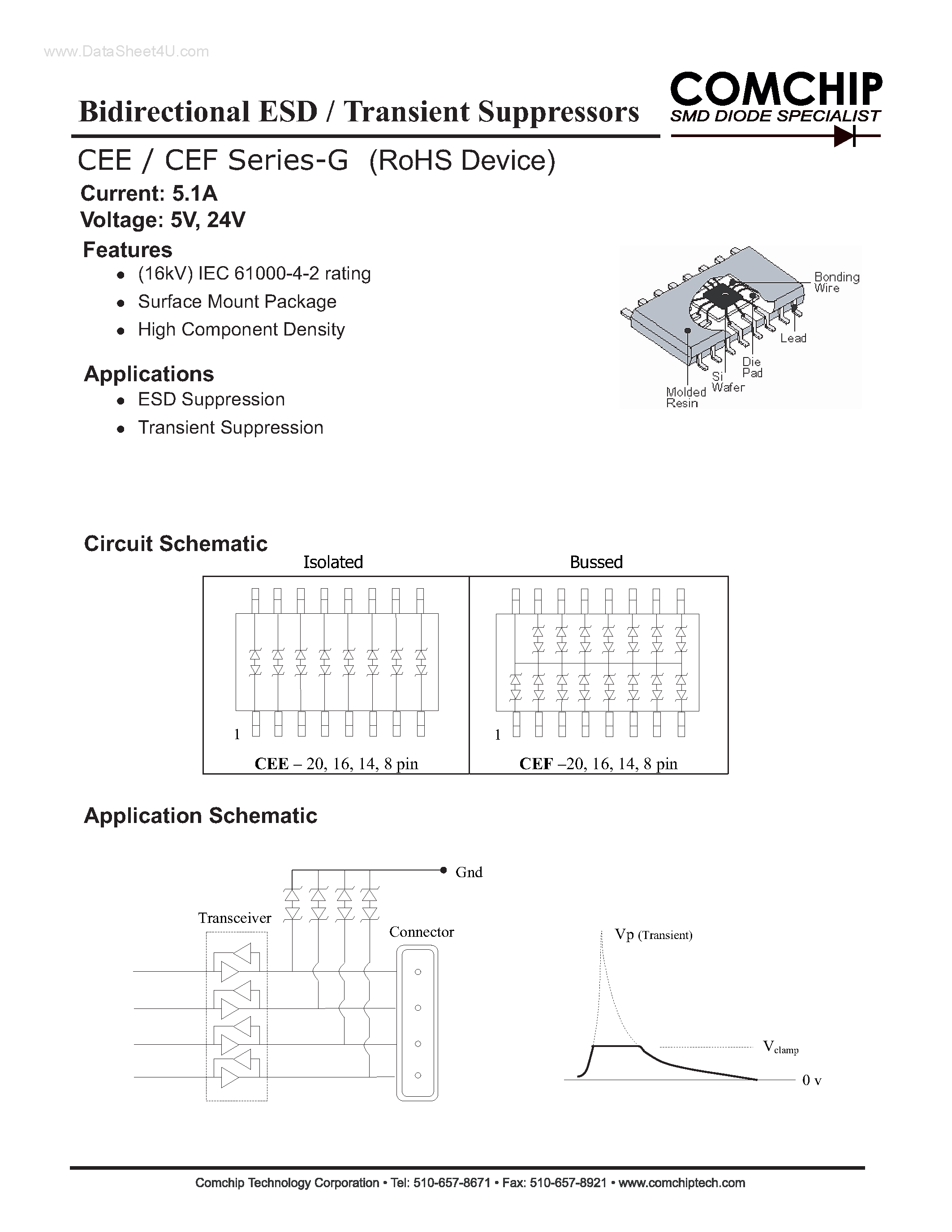 Даташит CEFN16xVx-G - Bidirectional ESD / Transient Suppressors страница 1