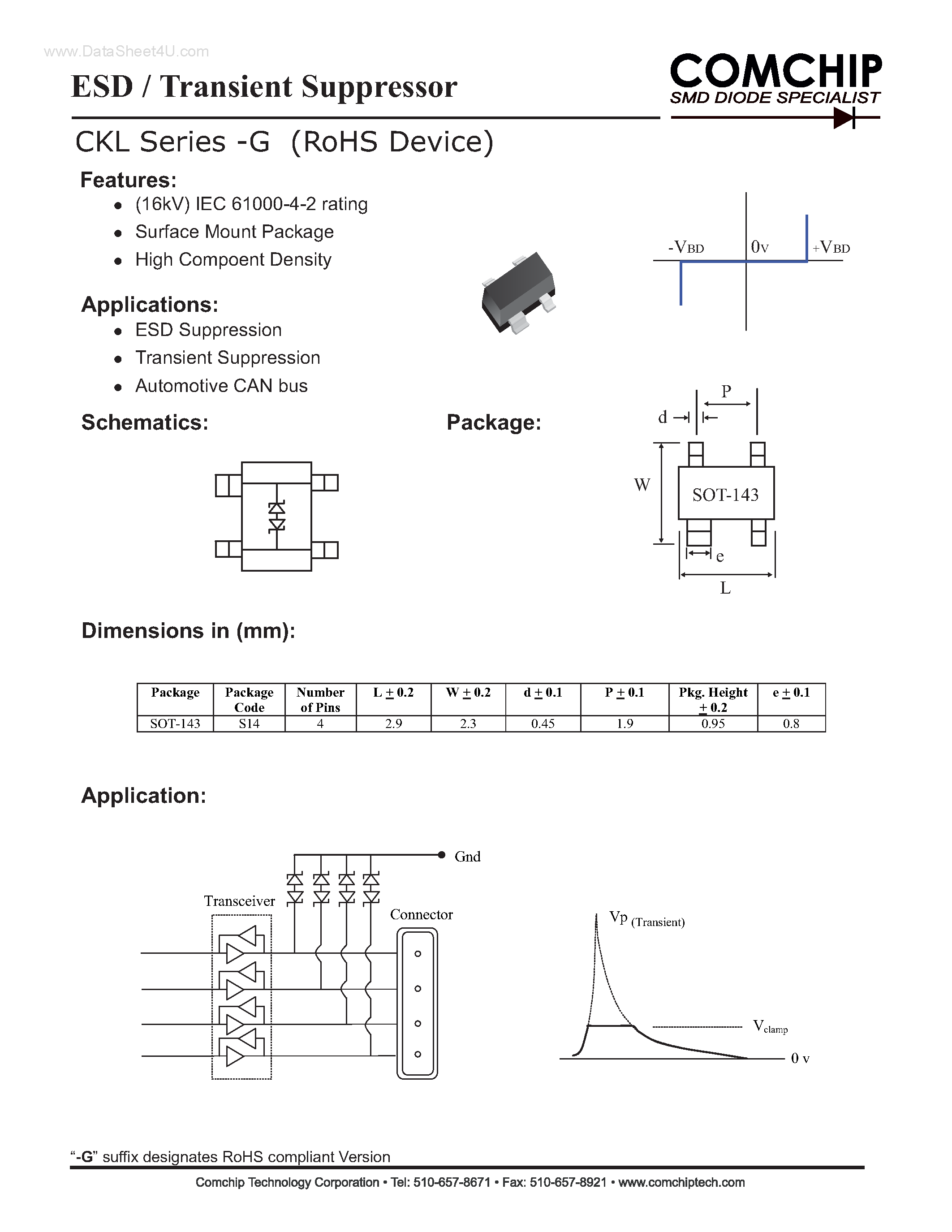 Datasheet CKLS14xxV-G - ESD / Transient Suppressor page 1