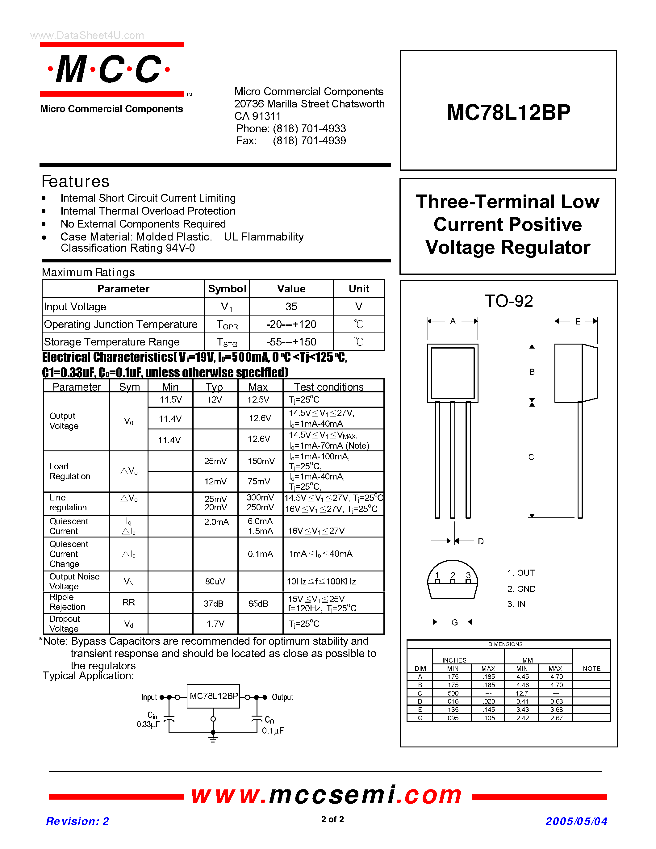 Даташит MC78L12BP - Three-Terminal Low Current Positive Voltage Regulator страница 1