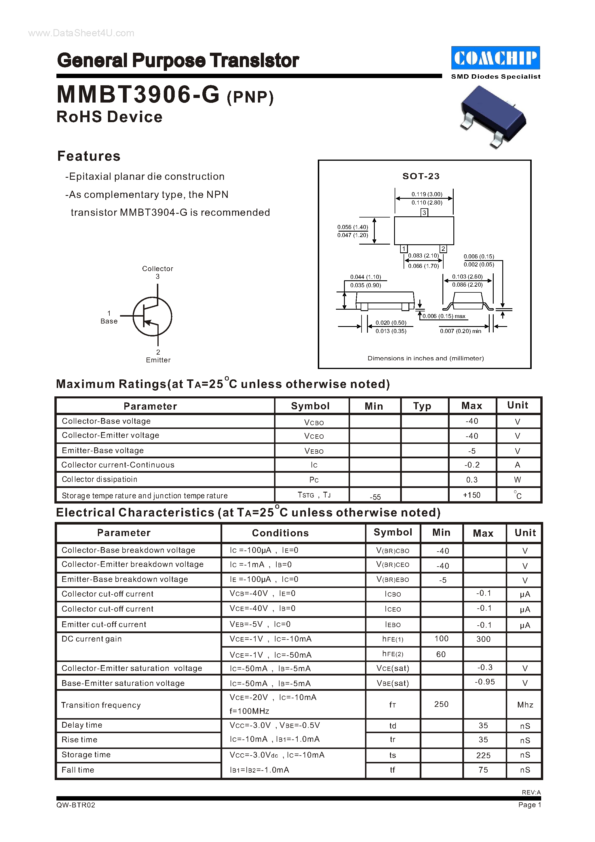 Datasheet MMBT3906-G - GENERAL PURPOSE TRANSISTORS page 1