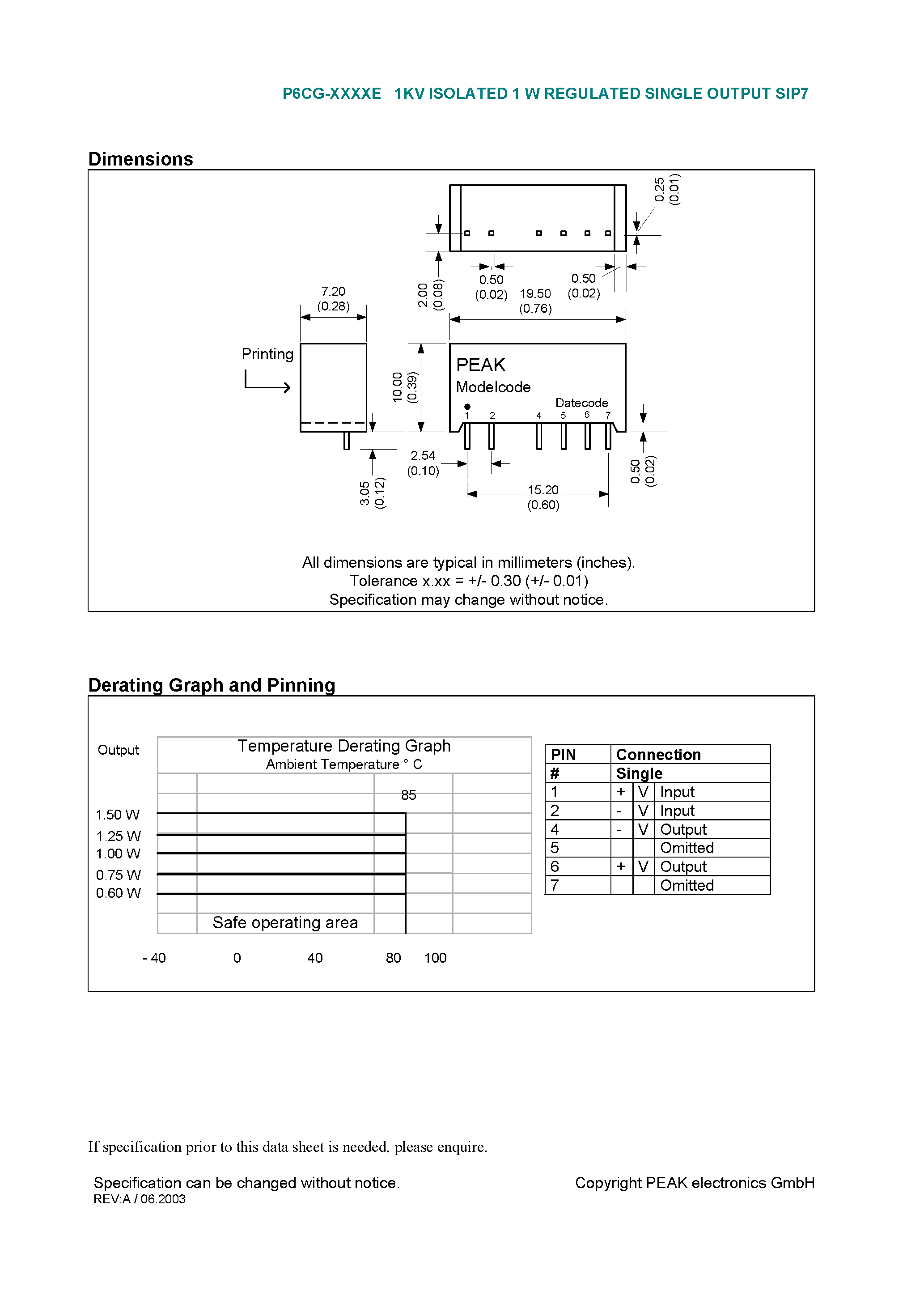 Даташит P6CG-XXXXE - 1KV ISOLATED 1 W REGULATED SINGLE OUTPUT SIP7 страница 2
