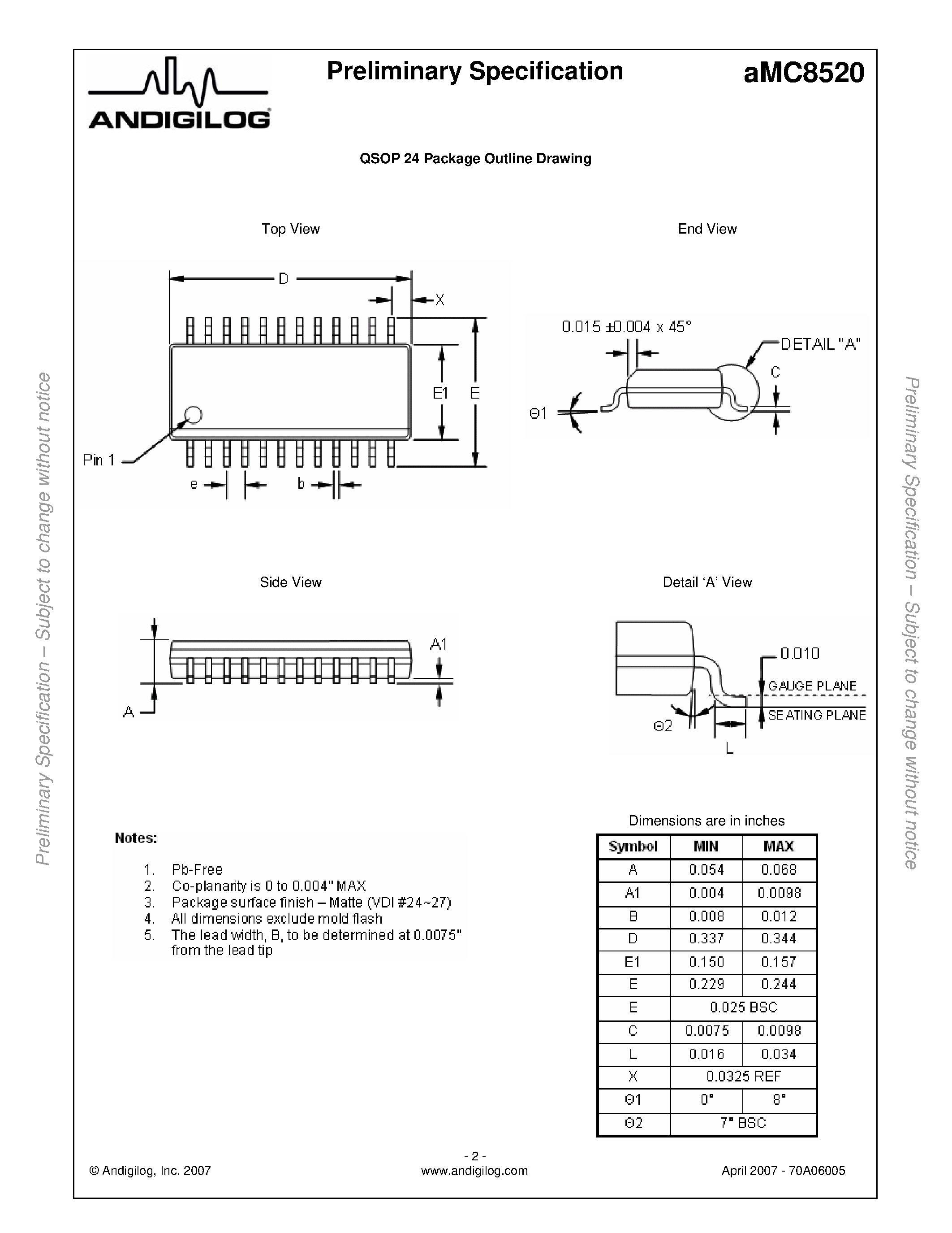 Datasheet AMC8520 - SINGLE PHASE VARIABLE SPEED ADVANCED FAN CONTROLLER page 2