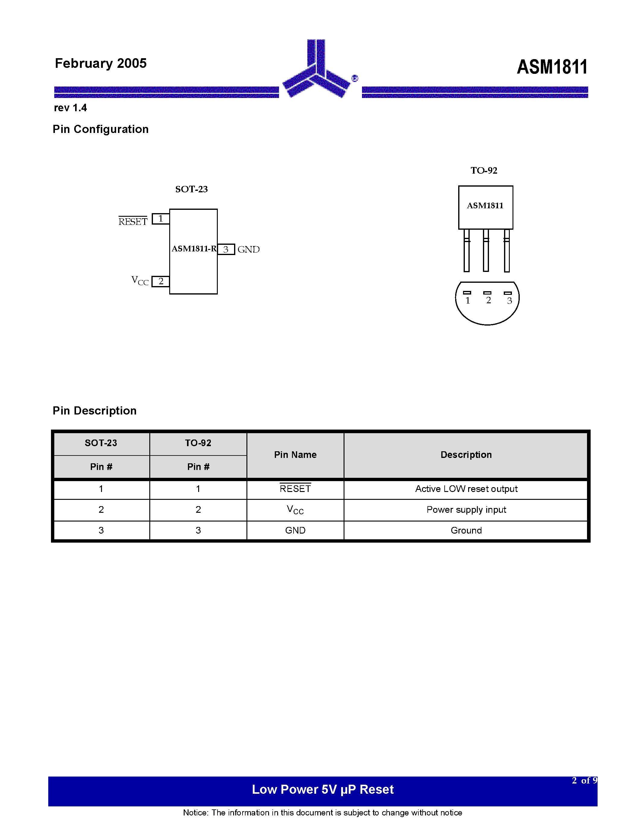 Даташит ASM1811 - Low Power 5V uP Reset Active LOW страница 2