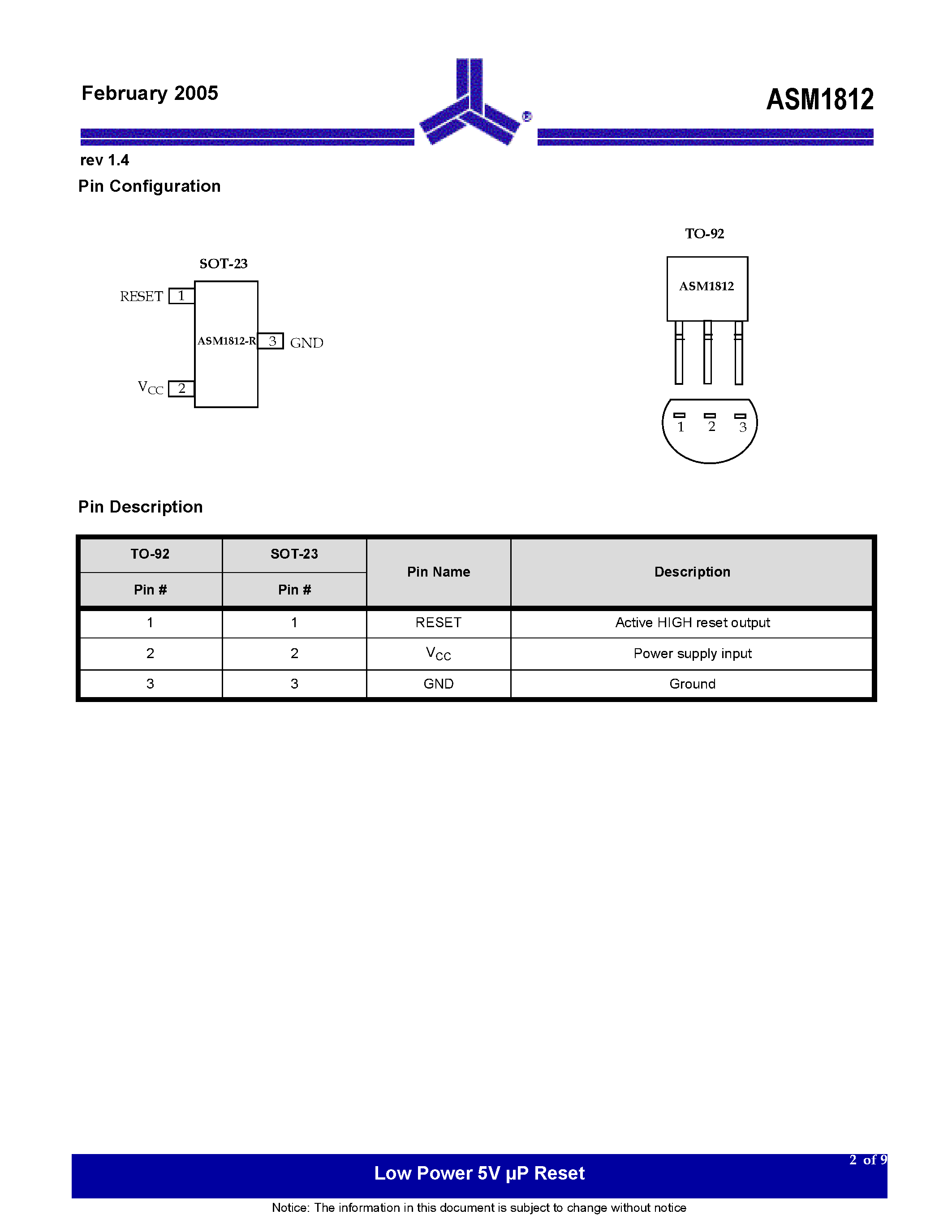 Даташит ASM1812 - Low Power 5V uP Reset Active HIGH страница 2