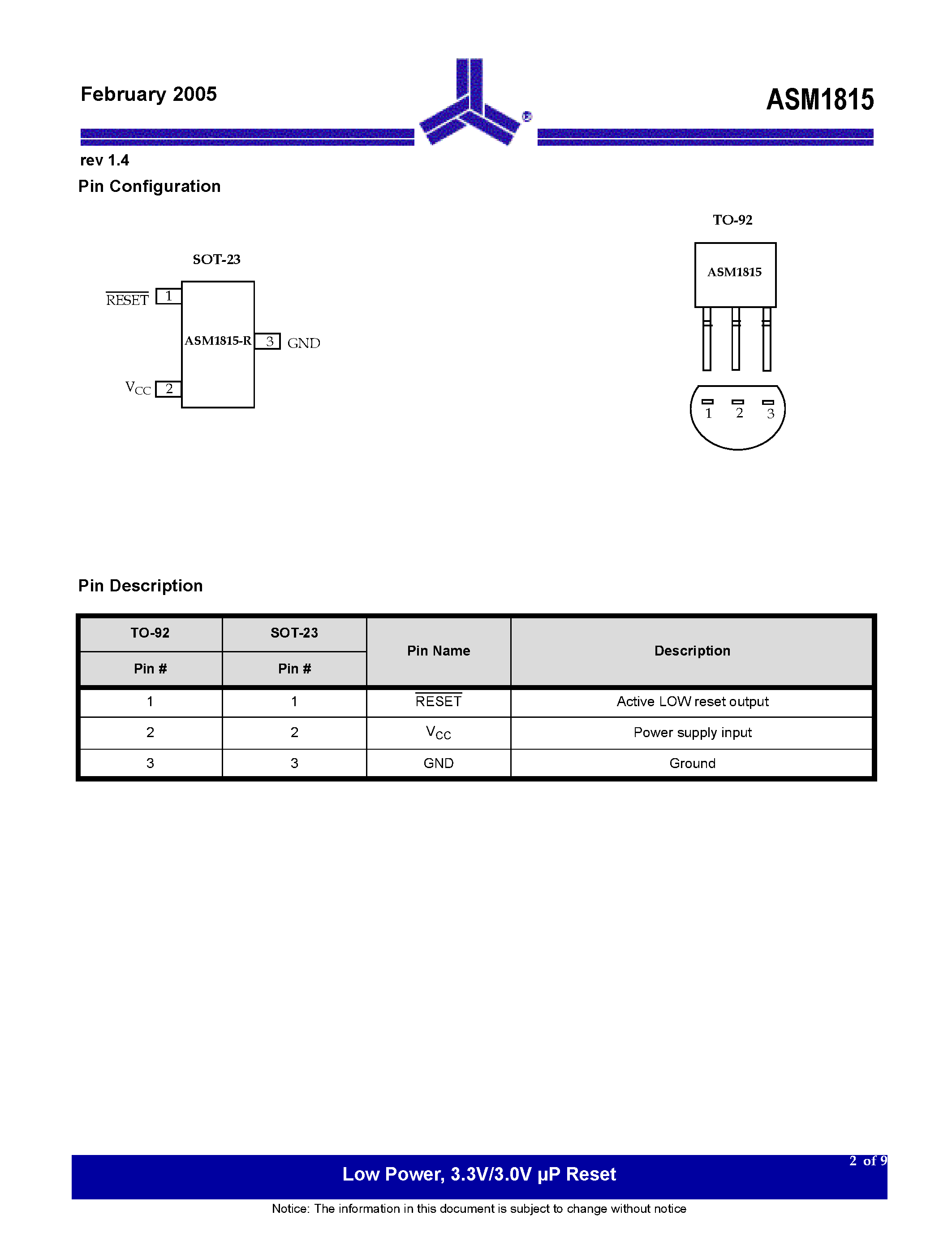 Даташит на микросхему ASM1815 страница 2 Даташит ASM1815 - 3.3V/3.0V uP Reset Active LOW страница 2