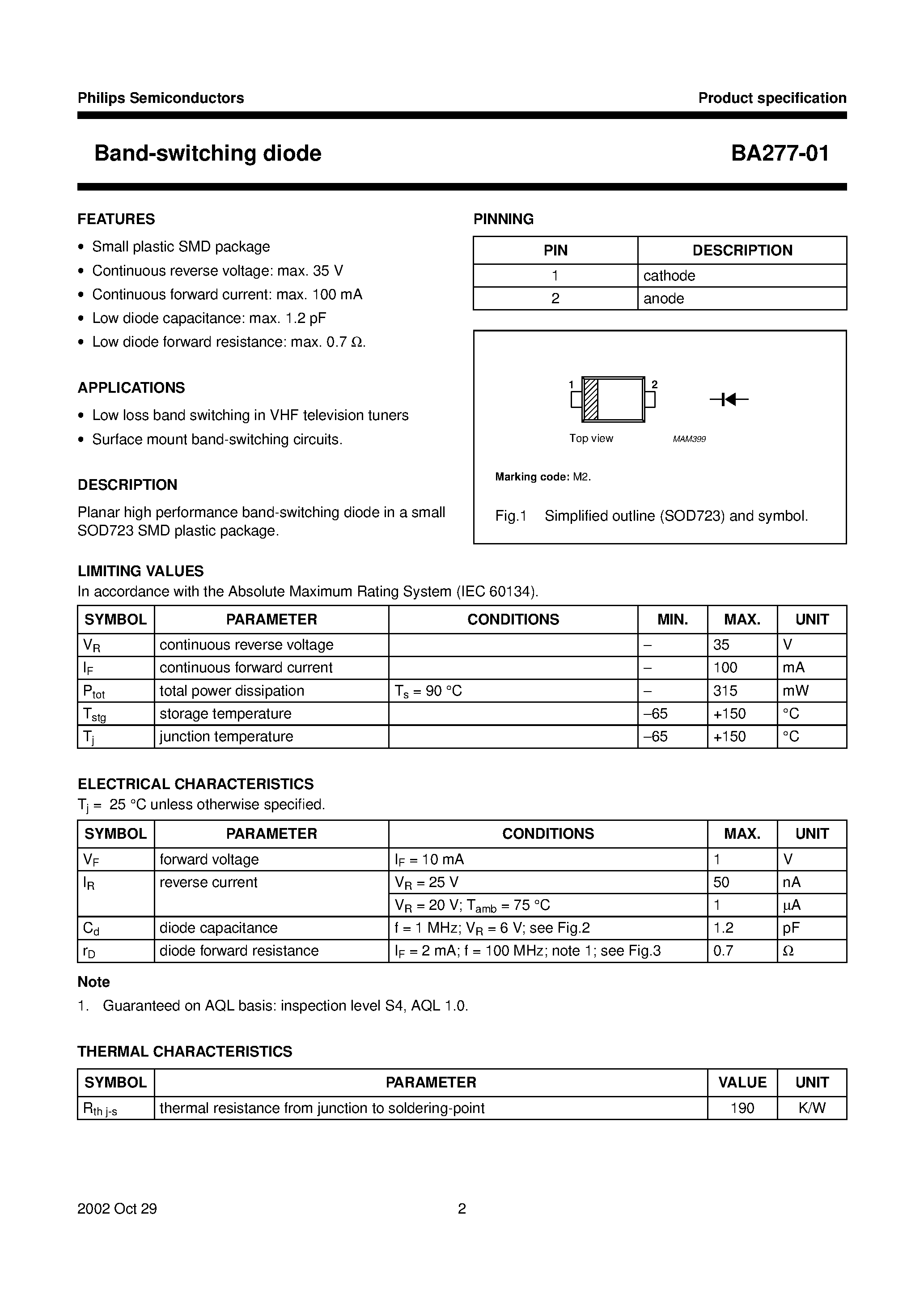 Даташит на микросхему BA277-01 страница 2 Даташит BA277-01 - Band-switching diode страница 2