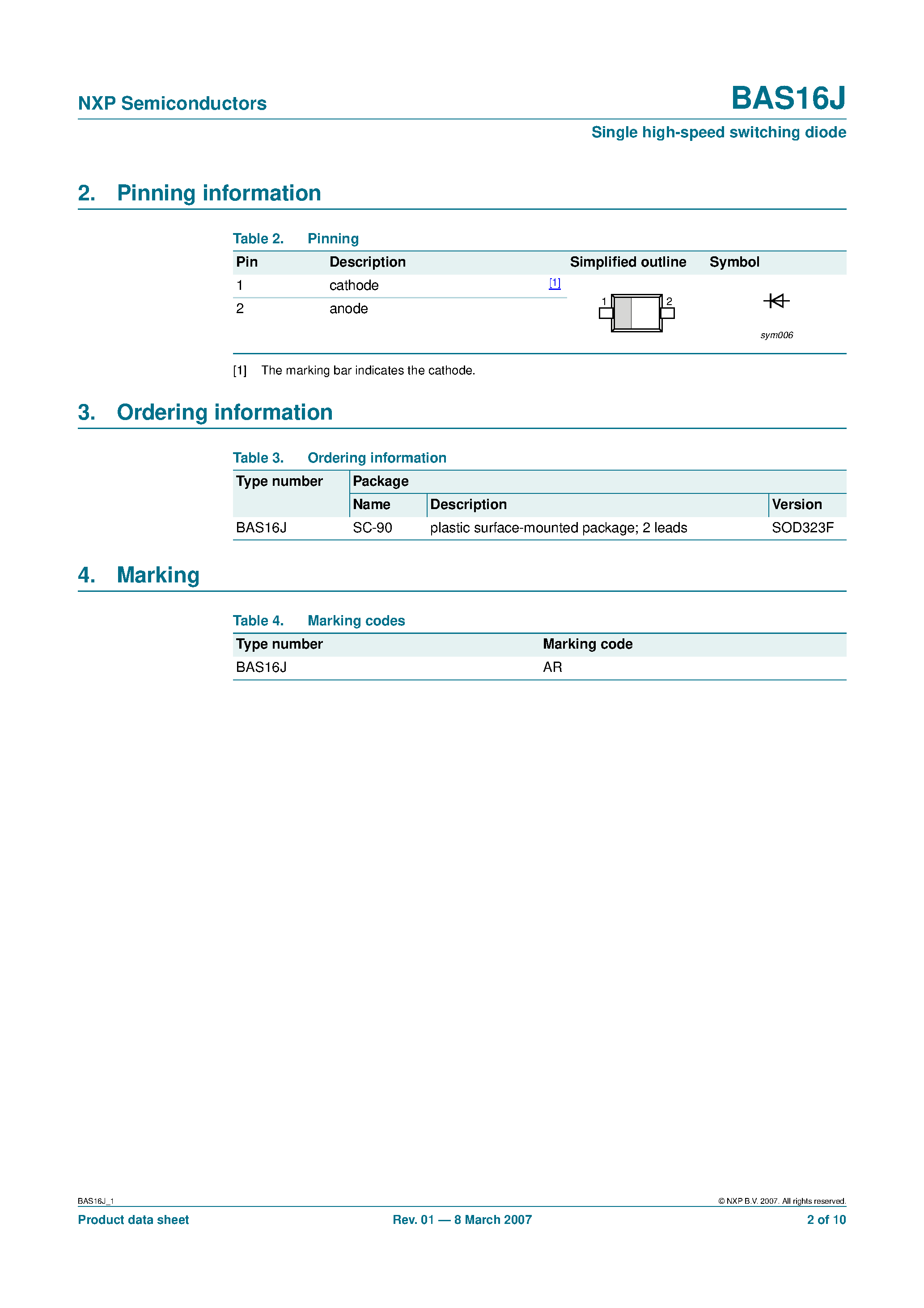 Datasheet BAS16J page 2 Datasheet BAS16J - Single high-speed switching diode page 2