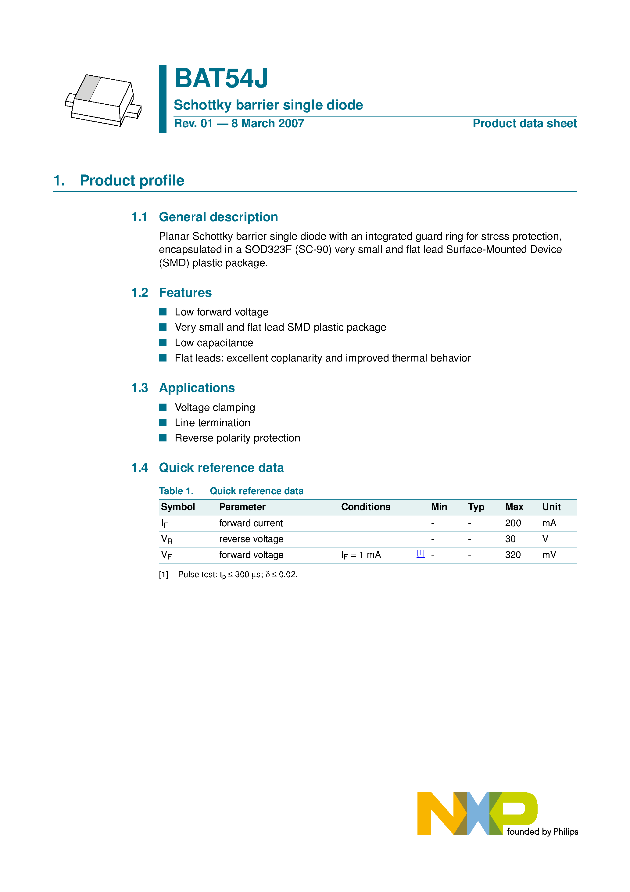 Datasheet BAT54J - Schottky barrier single diode page 1