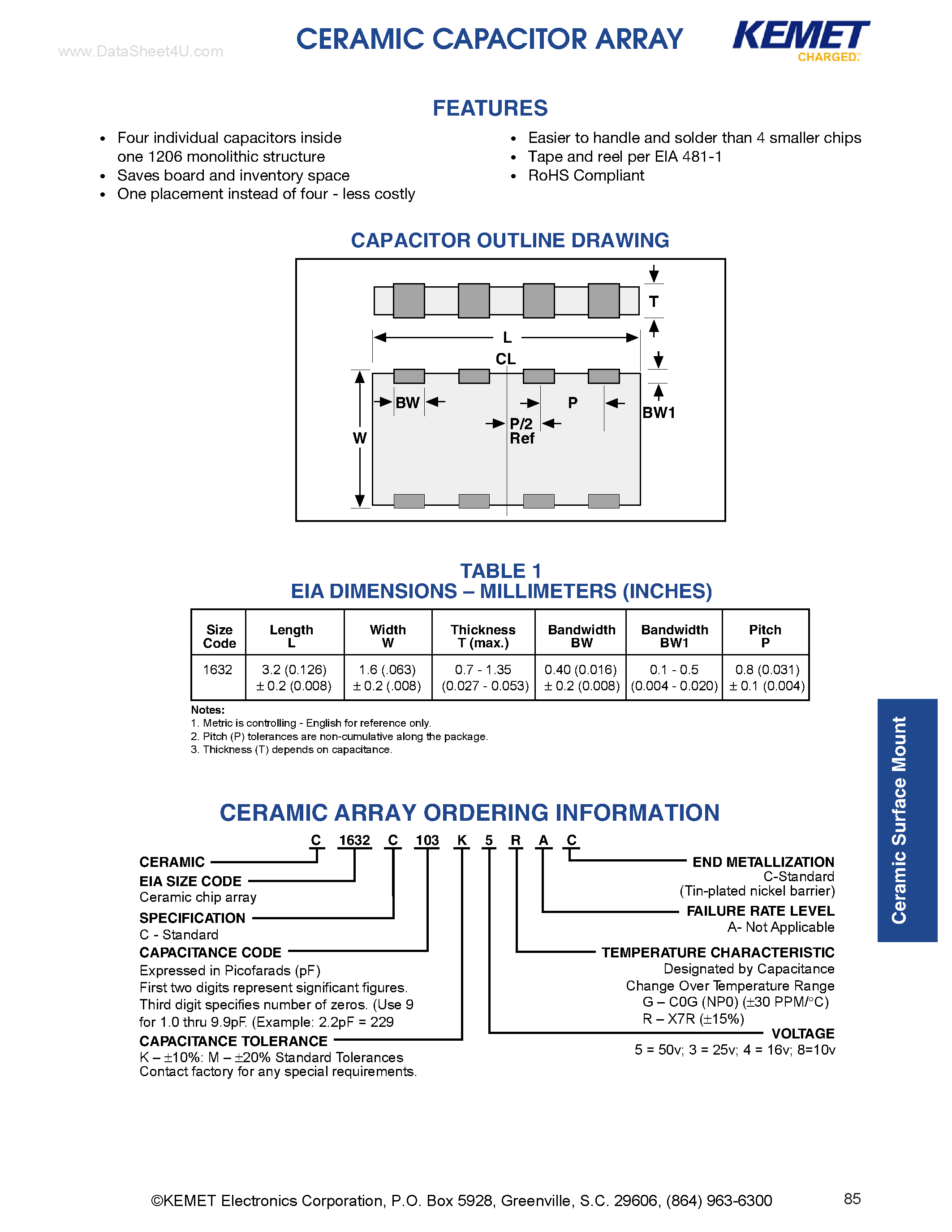 Даташит C1632Cxxxx - CERAMIC CAPACITOR ARRAY страница 1