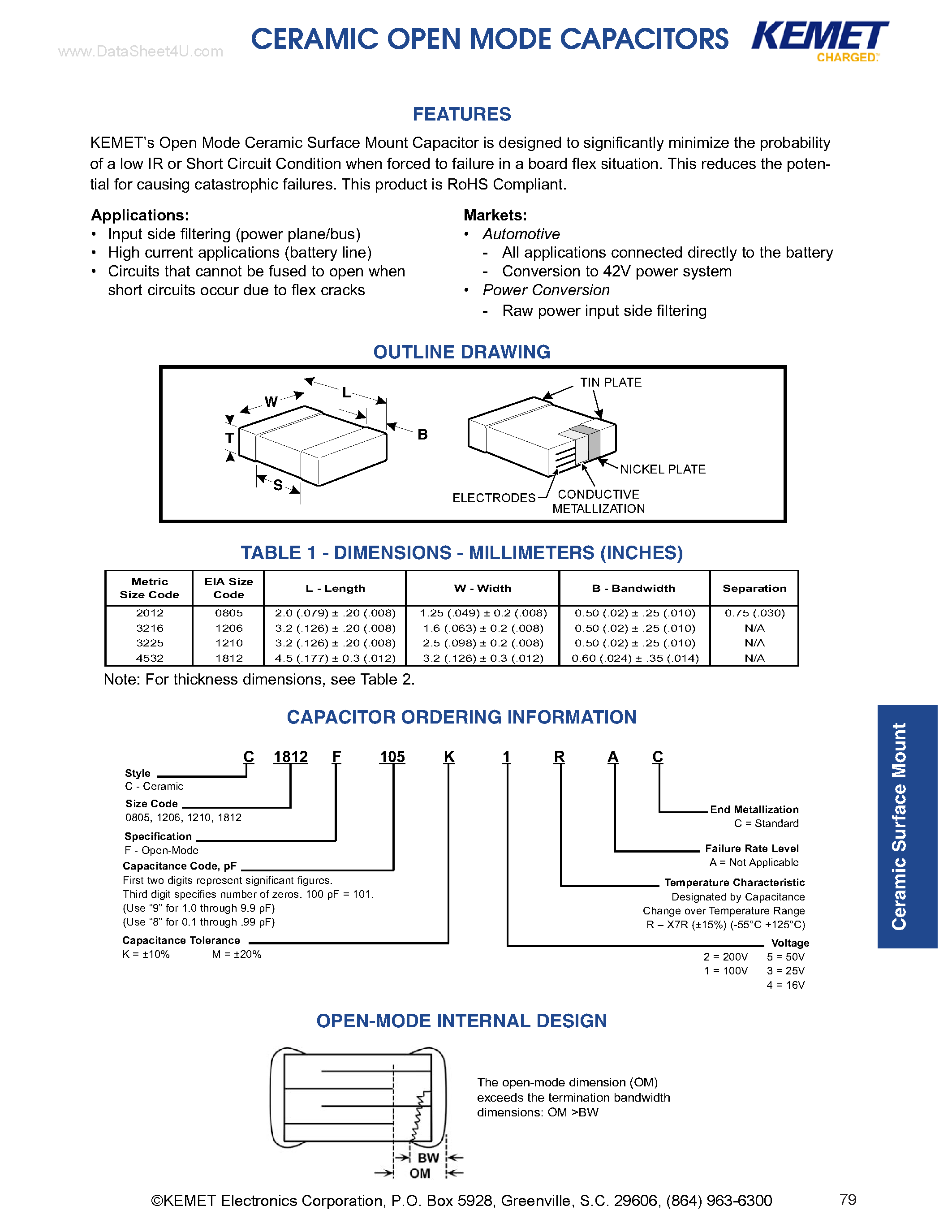 Datasheet C1206Fxxxx - CERAMIC OPEN MODE CAPACITORS page 1