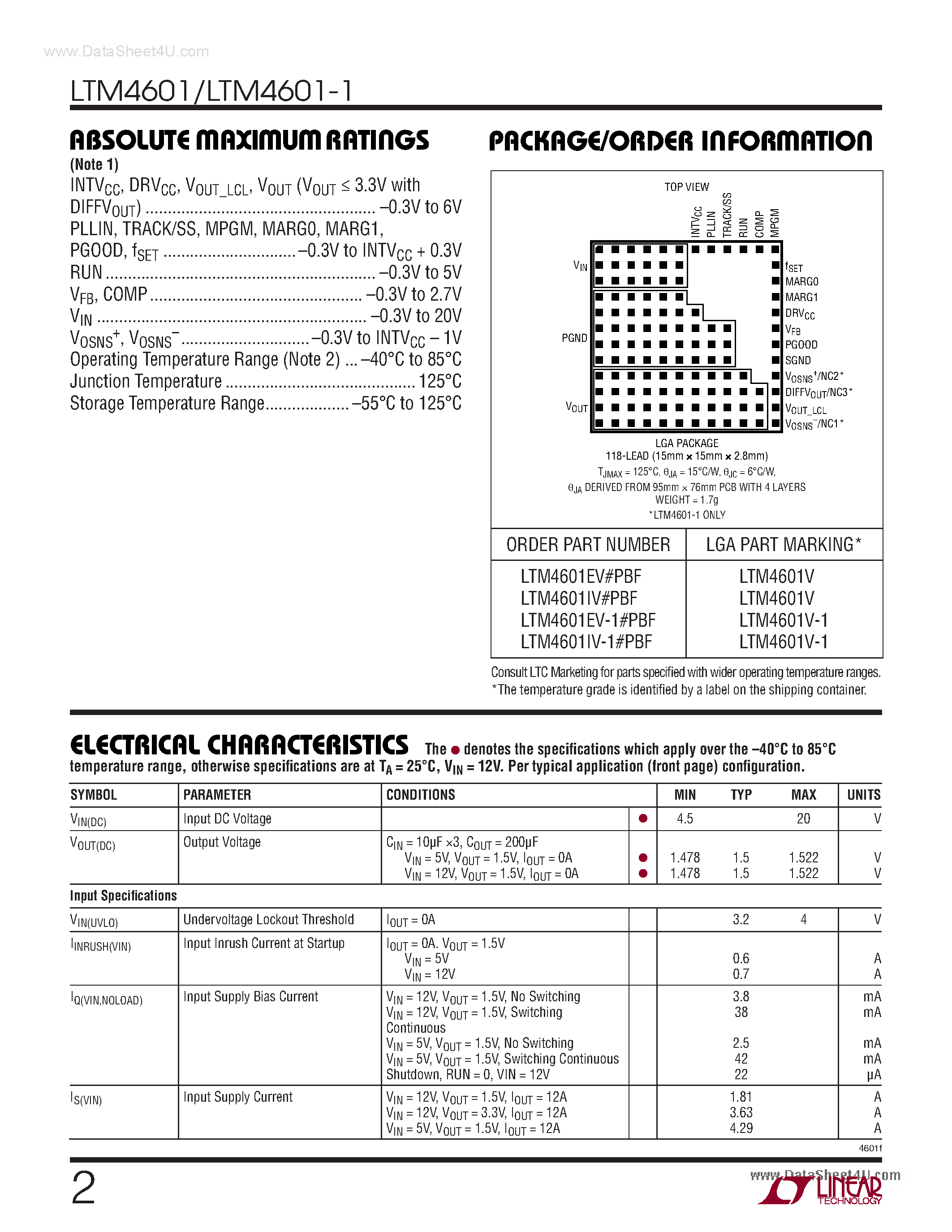 Datasheet LTM4601 - step-down switch mode DC/DC power supply page 2