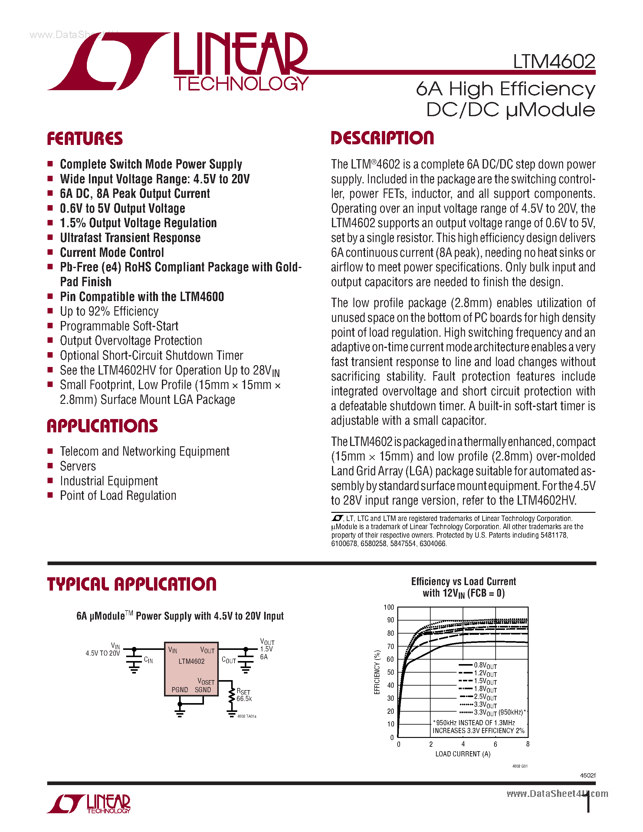 Datasheet LTM4602 - DC/DC step down power supply page 1