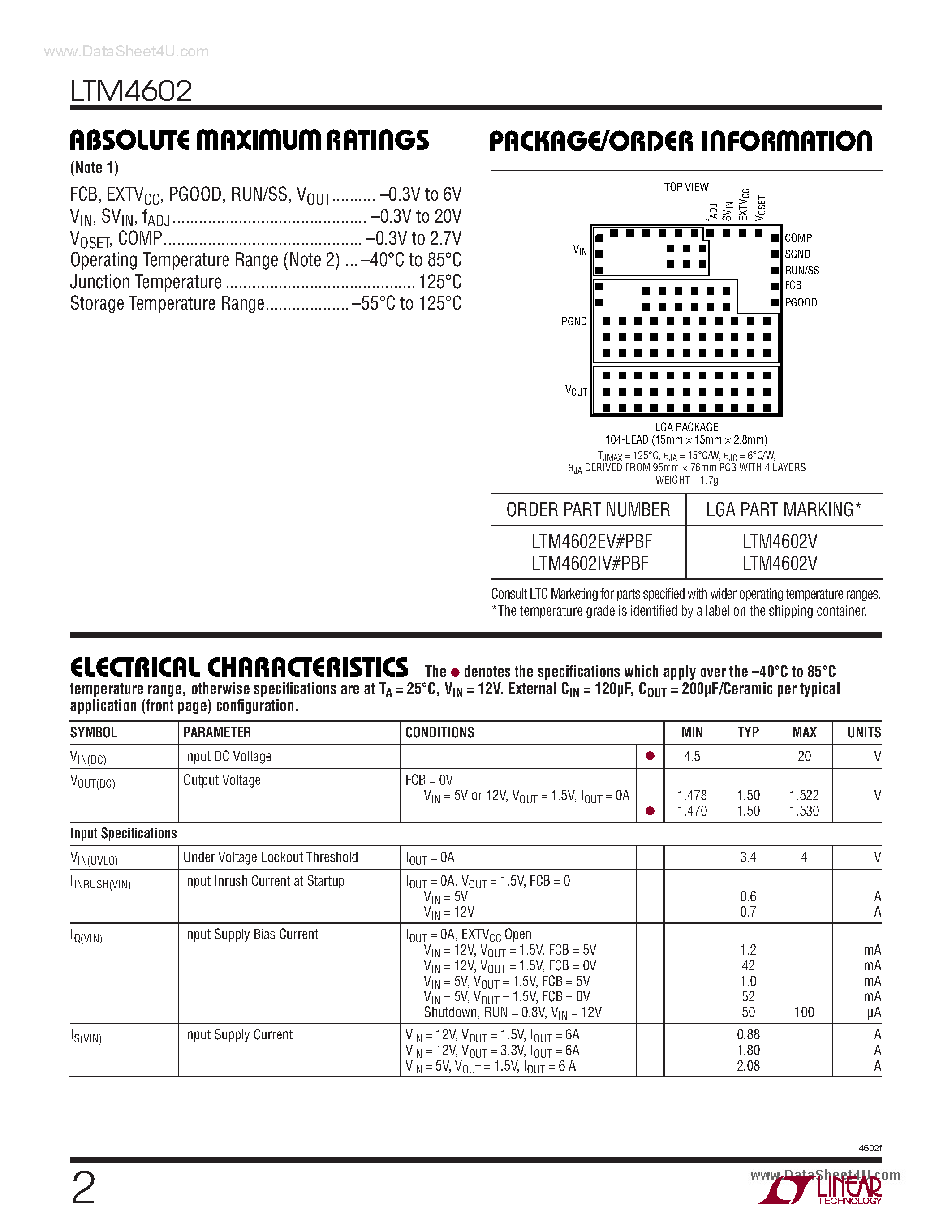 Datasheet LTM4602 - DC/DC step down power supply page 2