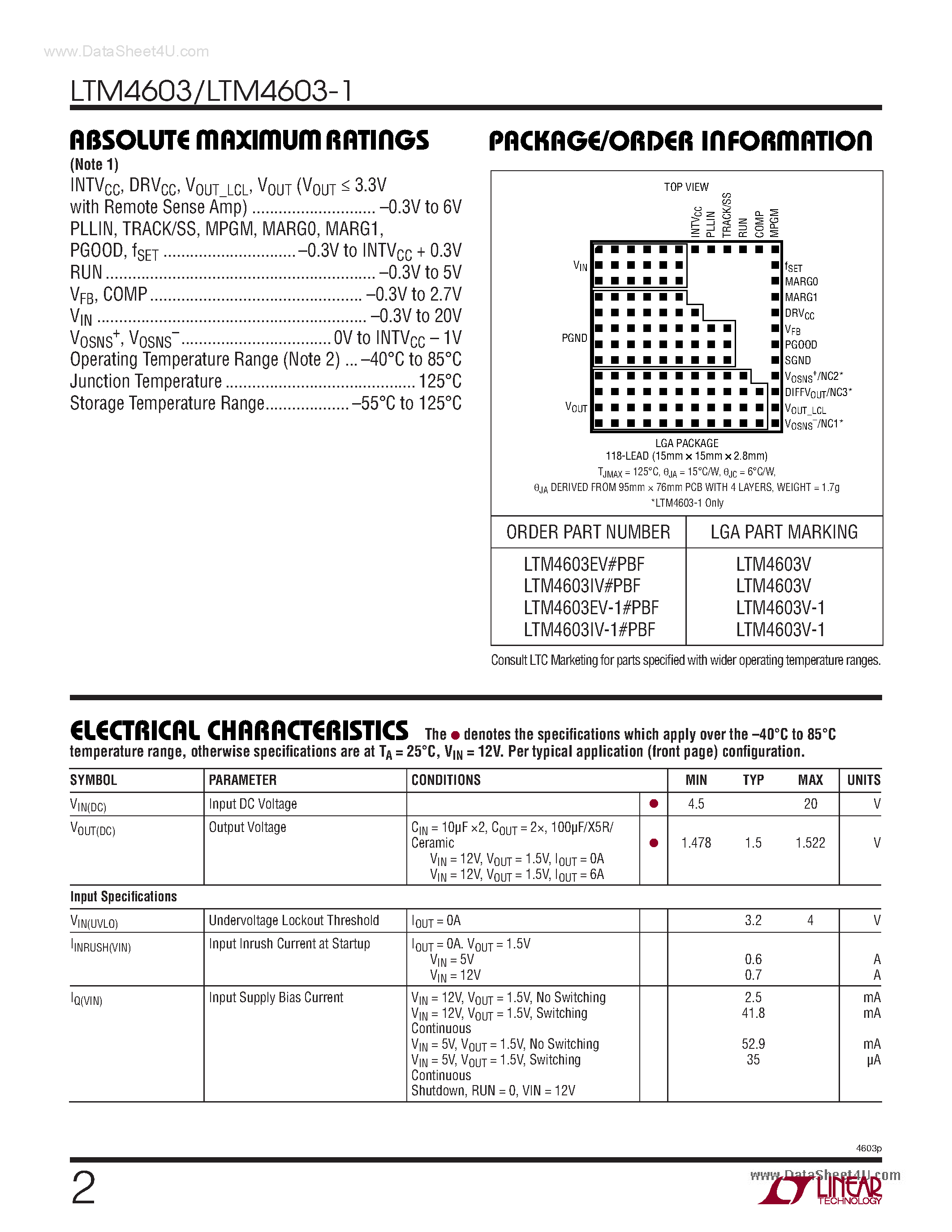 Datasheet LTM4603 - step-down switch mode DC/DC power supply page 2