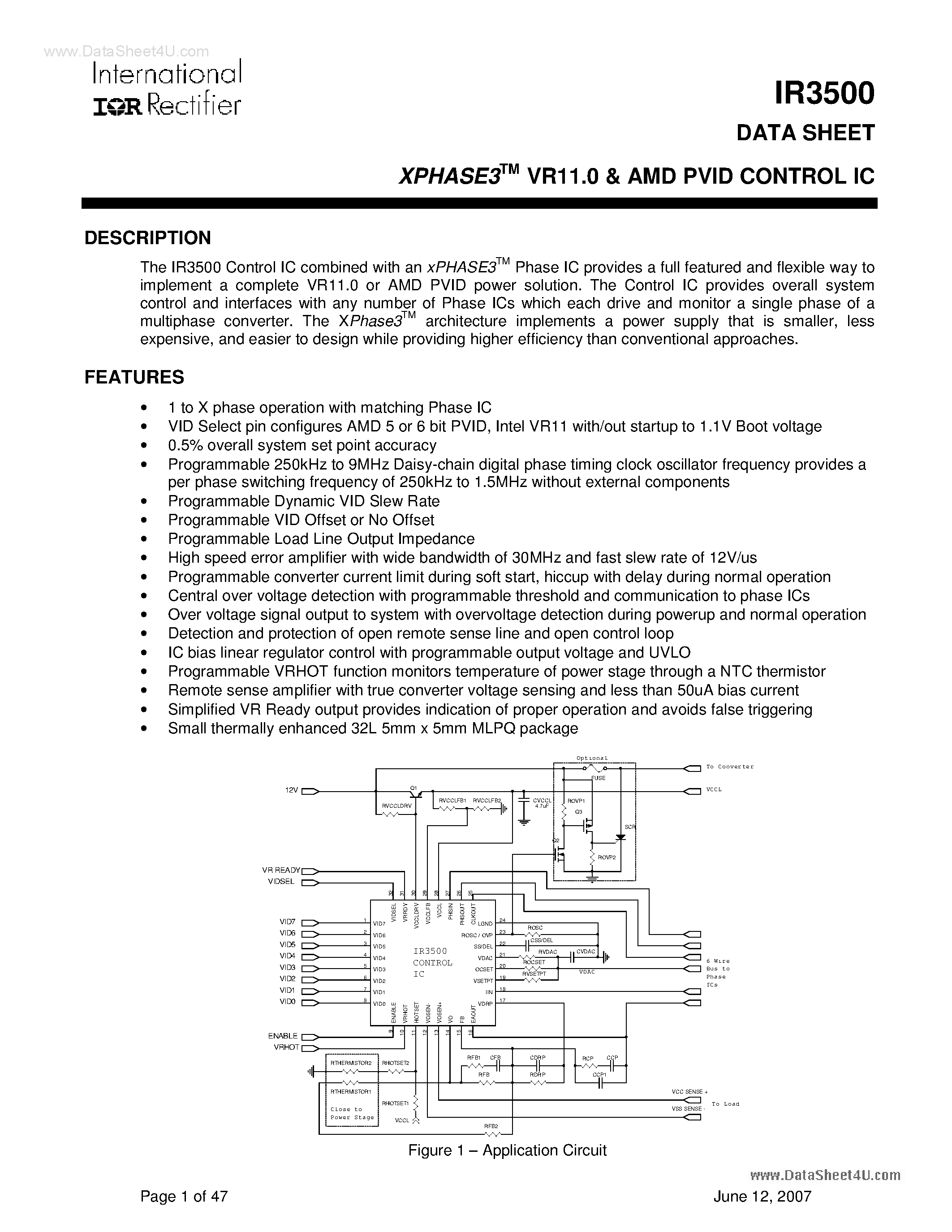 Datasheet IR3500 page 1 Datasheet IR3500 - Complete VR11.0 or AMD PVID power solution page 1