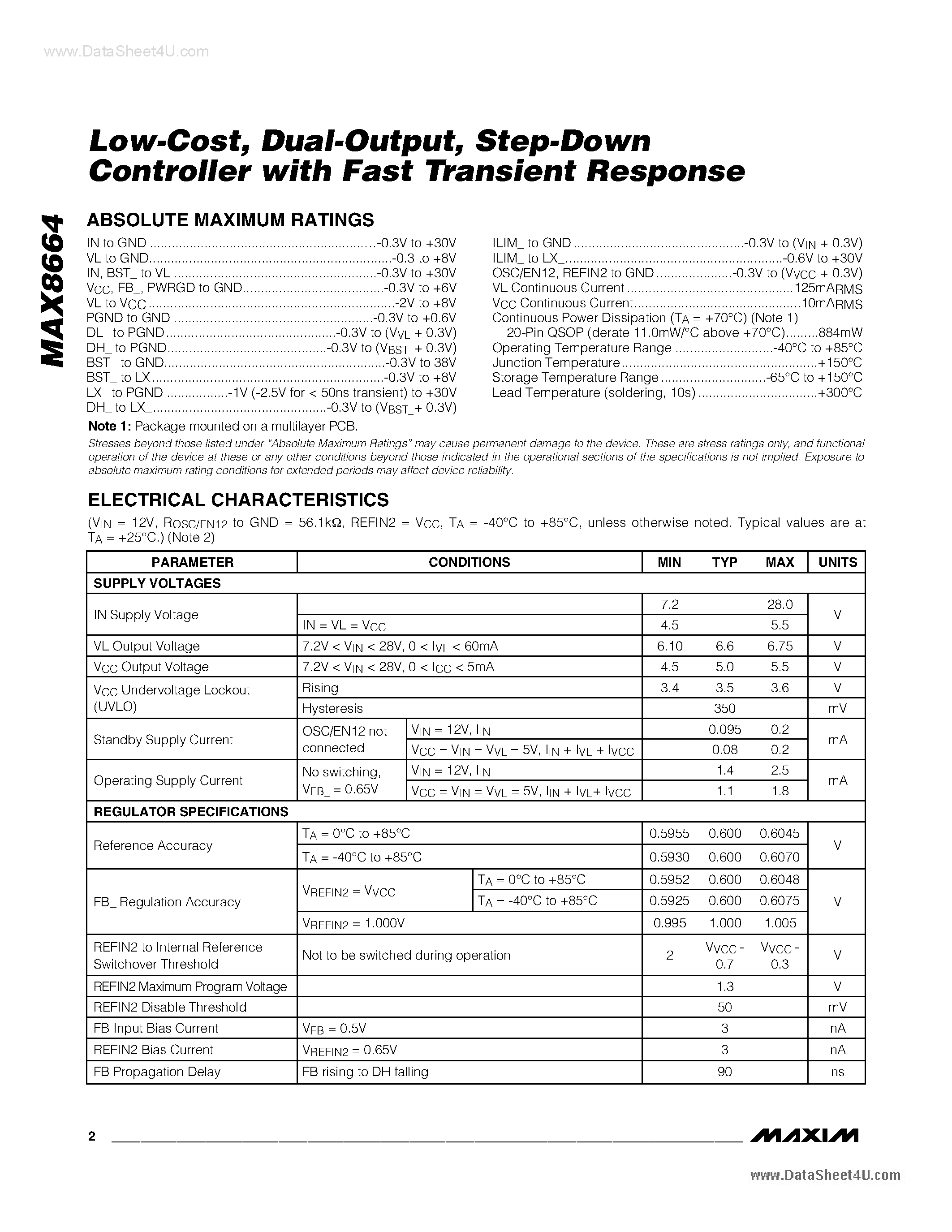 Datasheet MAX8664 - Step-Down Controller page 2