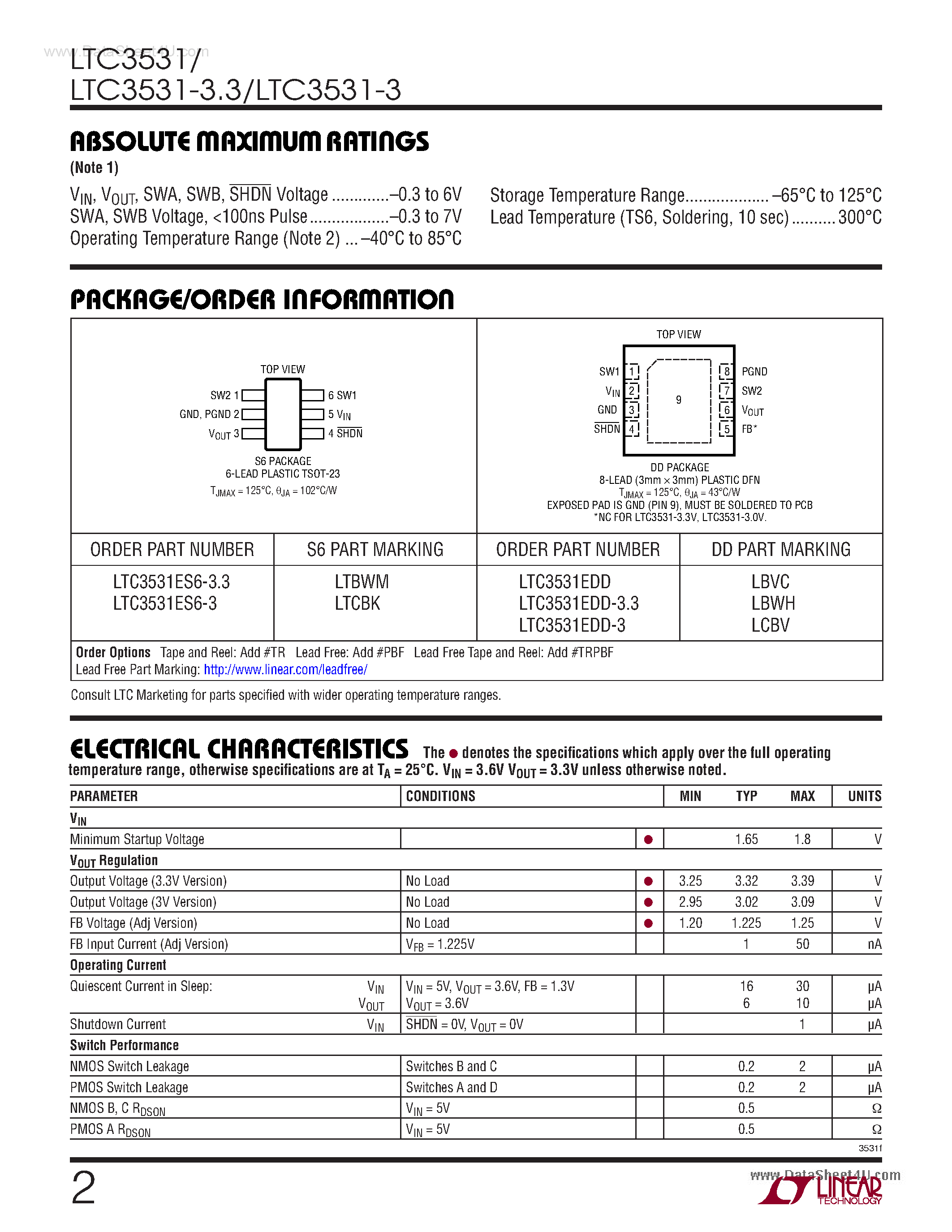 Datasheet LTC3531 - Buck-Boost Synchronous DC/DC Converters page 2