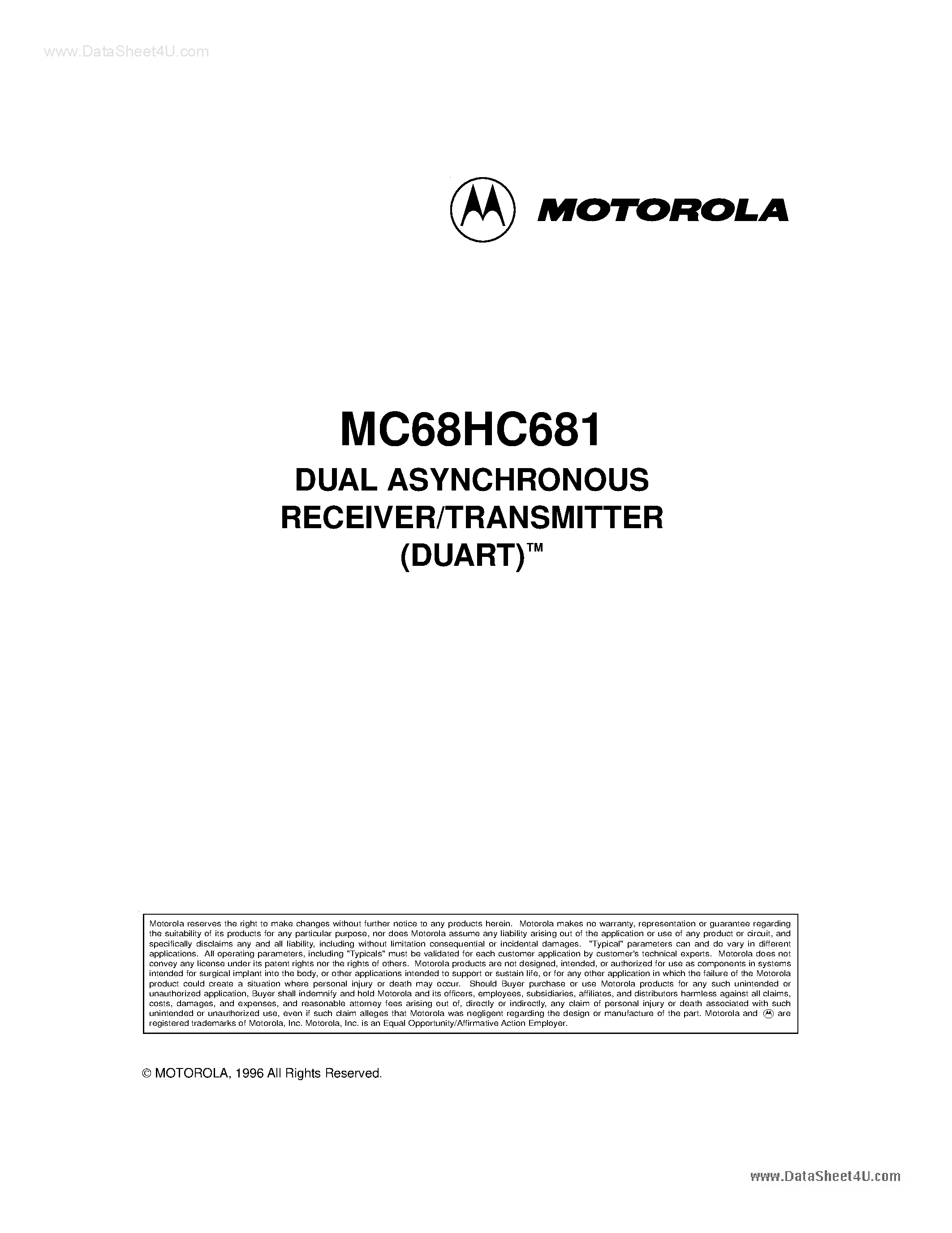 Даташит MC68HC2681 - Dual Universal Asynchronous Receiver/transmitter страница 1