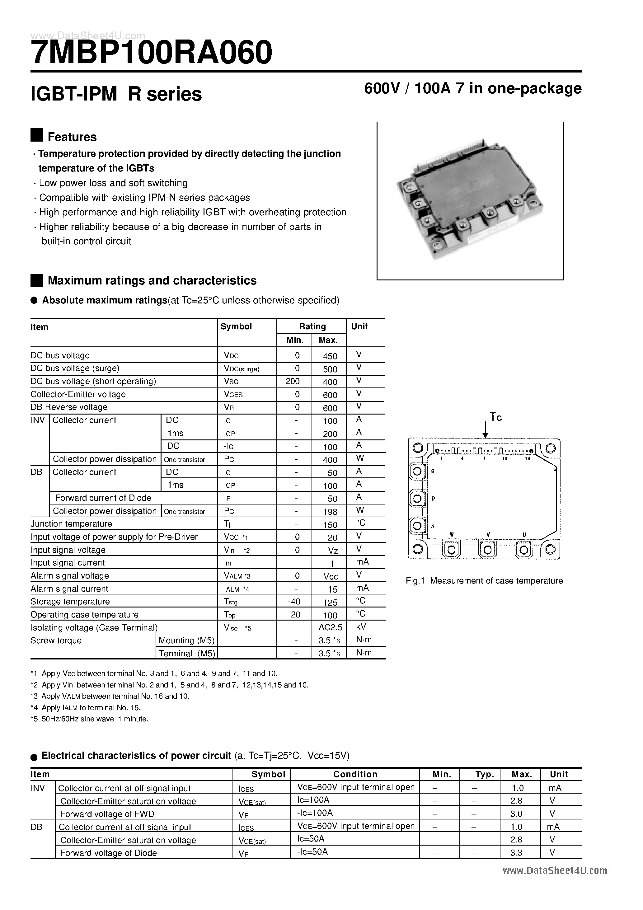 Даташит 7MBP100RA060 - IGBT-IPM R Series страница 1