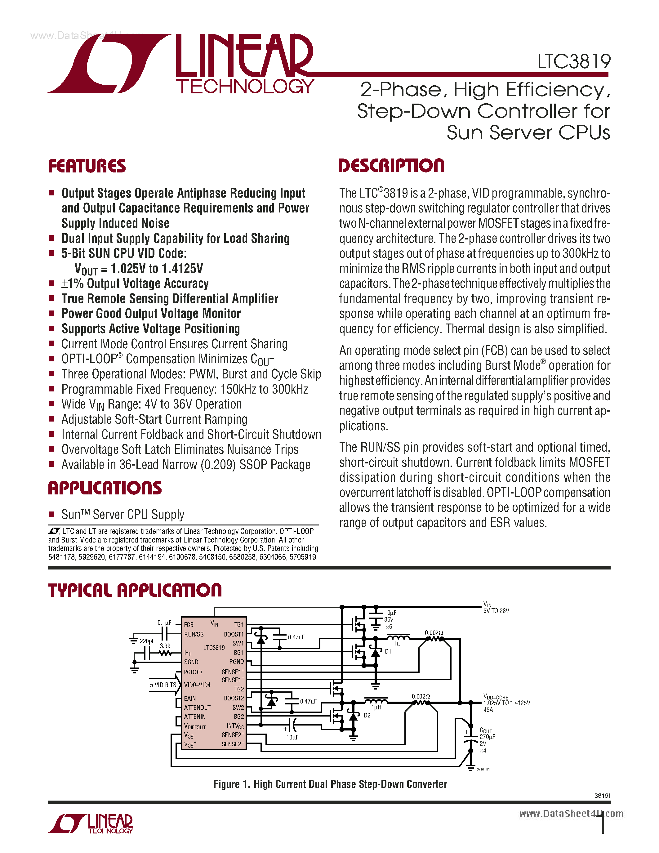 Datasheet LTC3819 - Step-Down Controller page 1