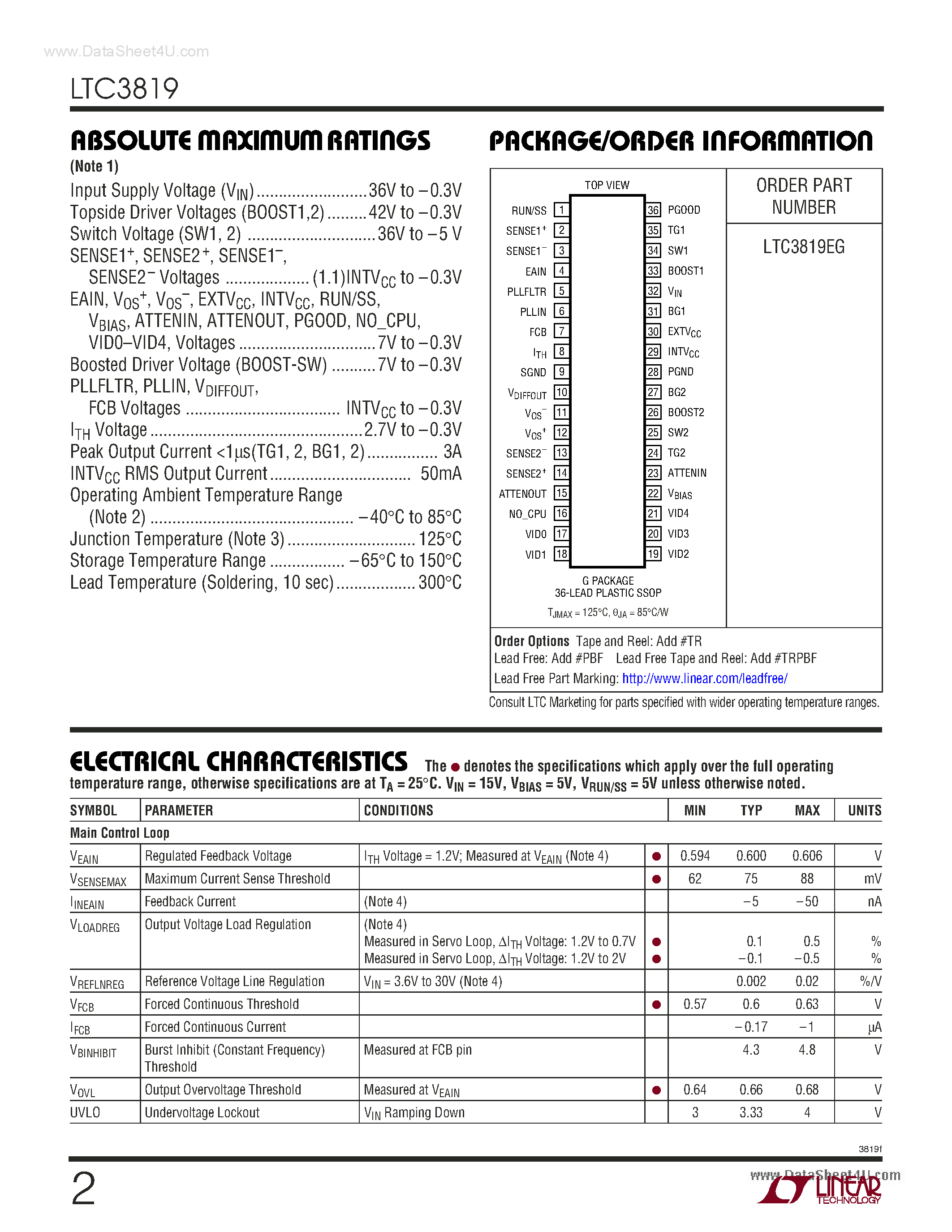 Datasheet LTC3819 - Step-Down Controller page 2
