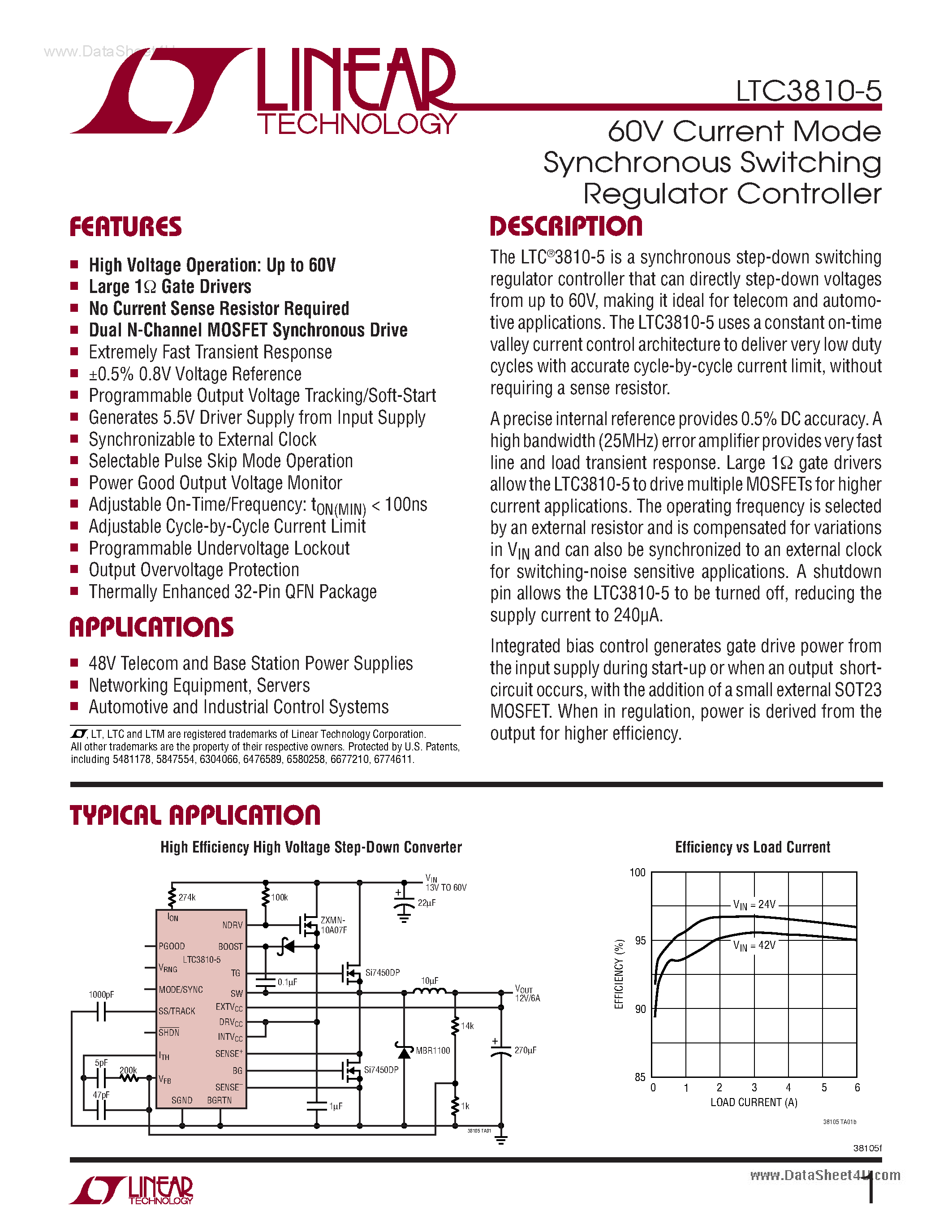 Datasheet LTC3810-5 - Quad Synchronous Step-Down Regulator page 1
