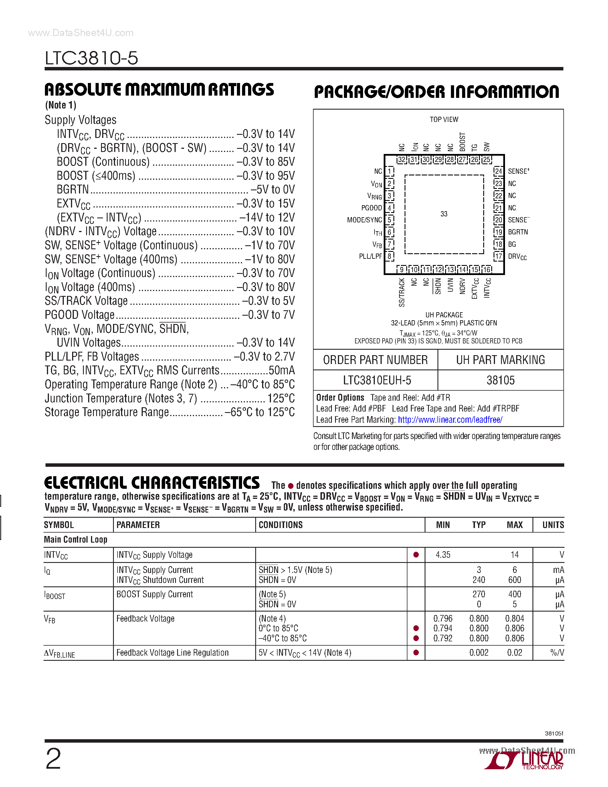 Datasheet LTC3810-5 - Quad Synchronous Step-Down Regulator page 2