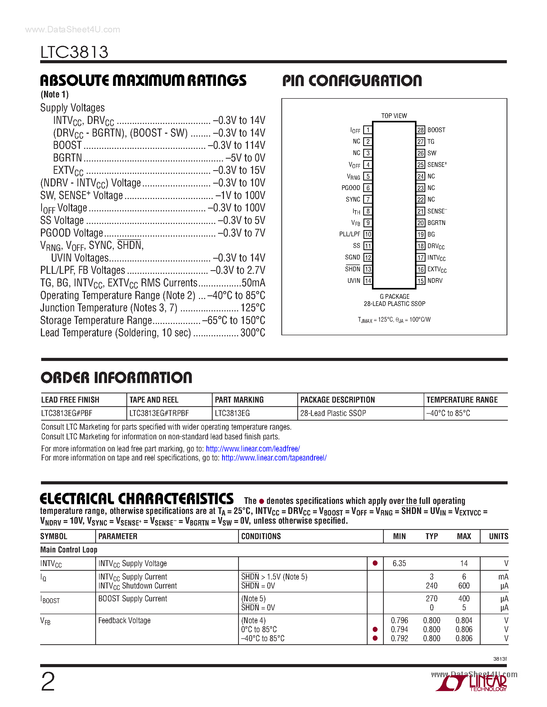 Datasheet LTC3813 - 100V Current Mode Synchronous Step-Up Controller page 2