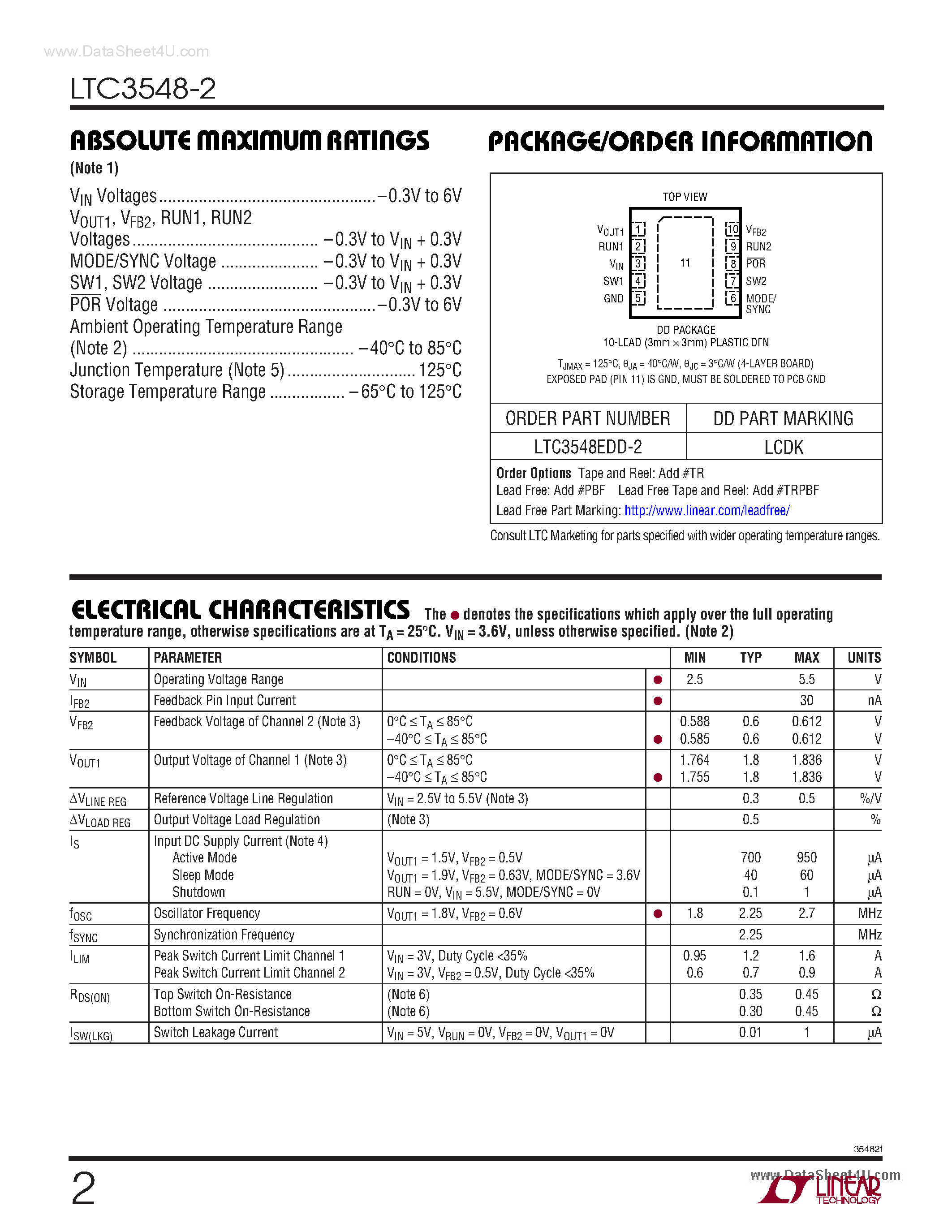 Datasheet LTC3548-2 - Step-Down DC/DC Regulator page 2