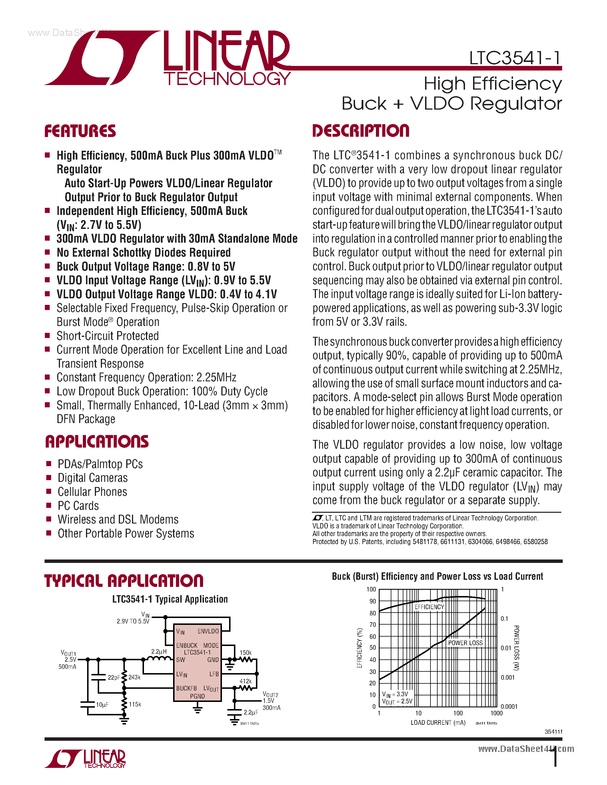 Даташит LTC3541-1 - High Efficiency Buck + VLDO Regulator страница 1