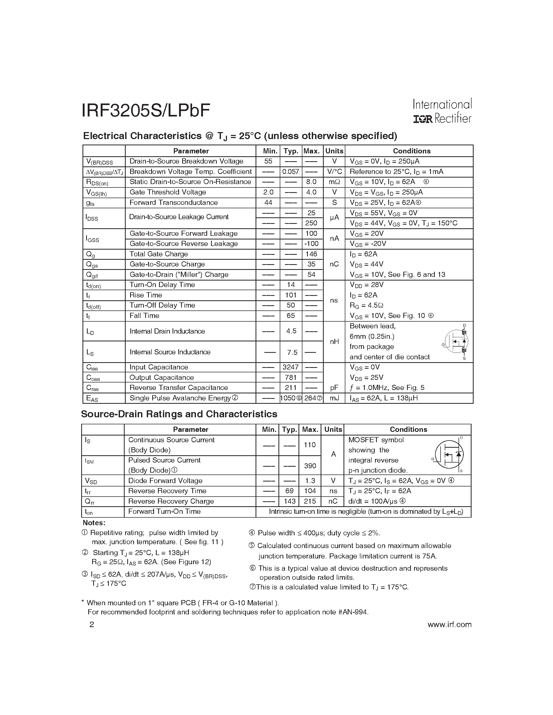 Datasheet IRF3205LPBF - Power MOSFET page 2