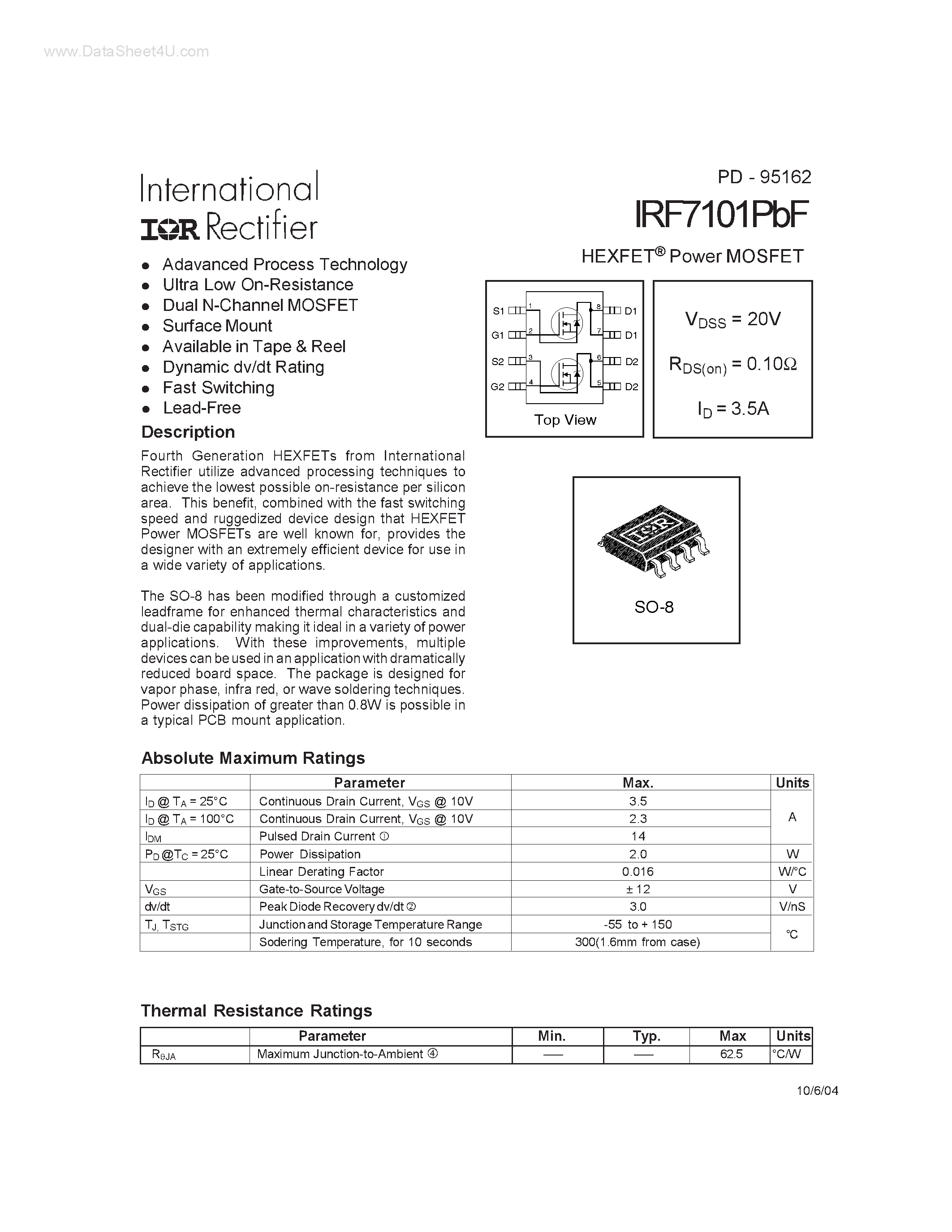 Datasheet IRF7101PBF page 1 Datasheet IRF7101PBF - Power MOSFET page 1
