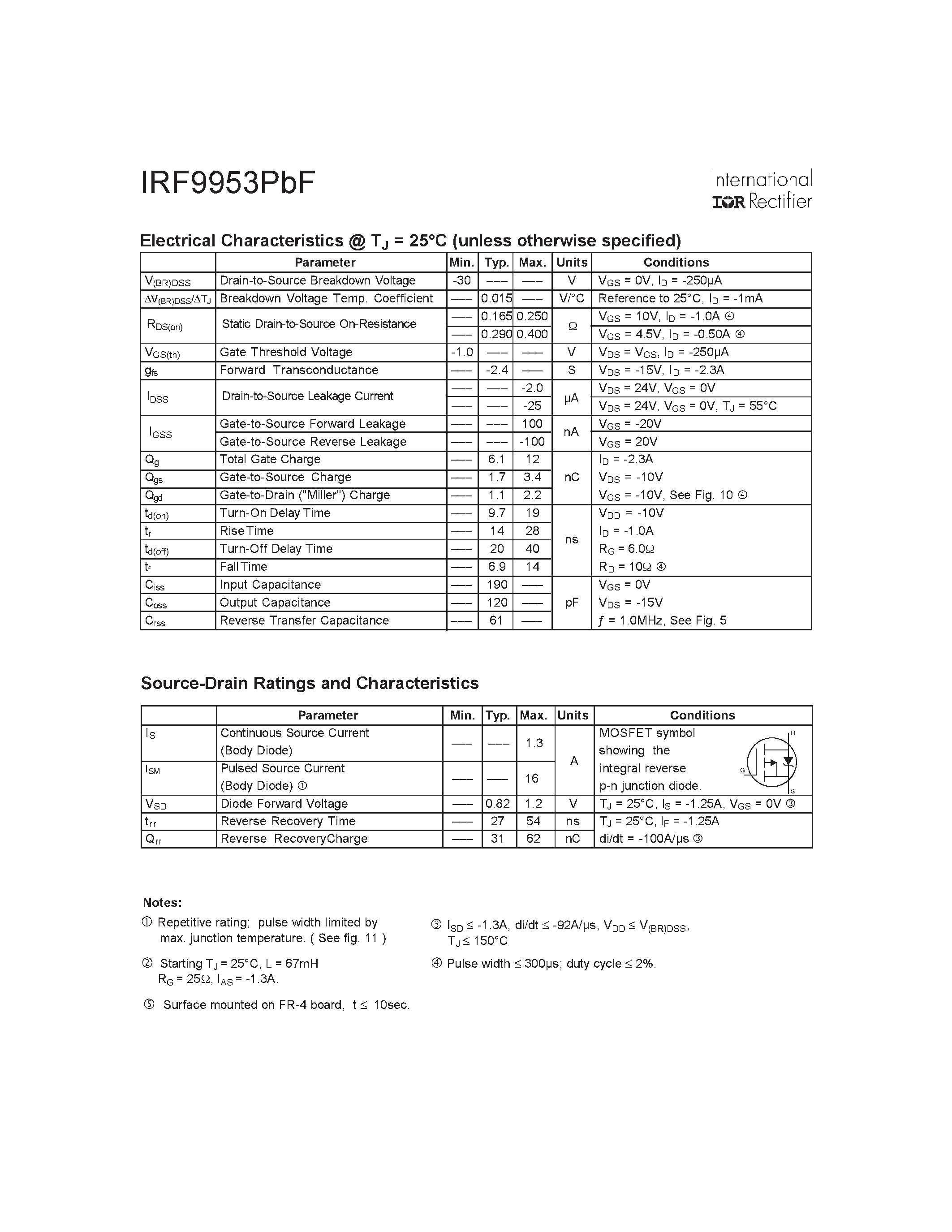 Datasheet IRF9953PBF - Power MOSFET page 2