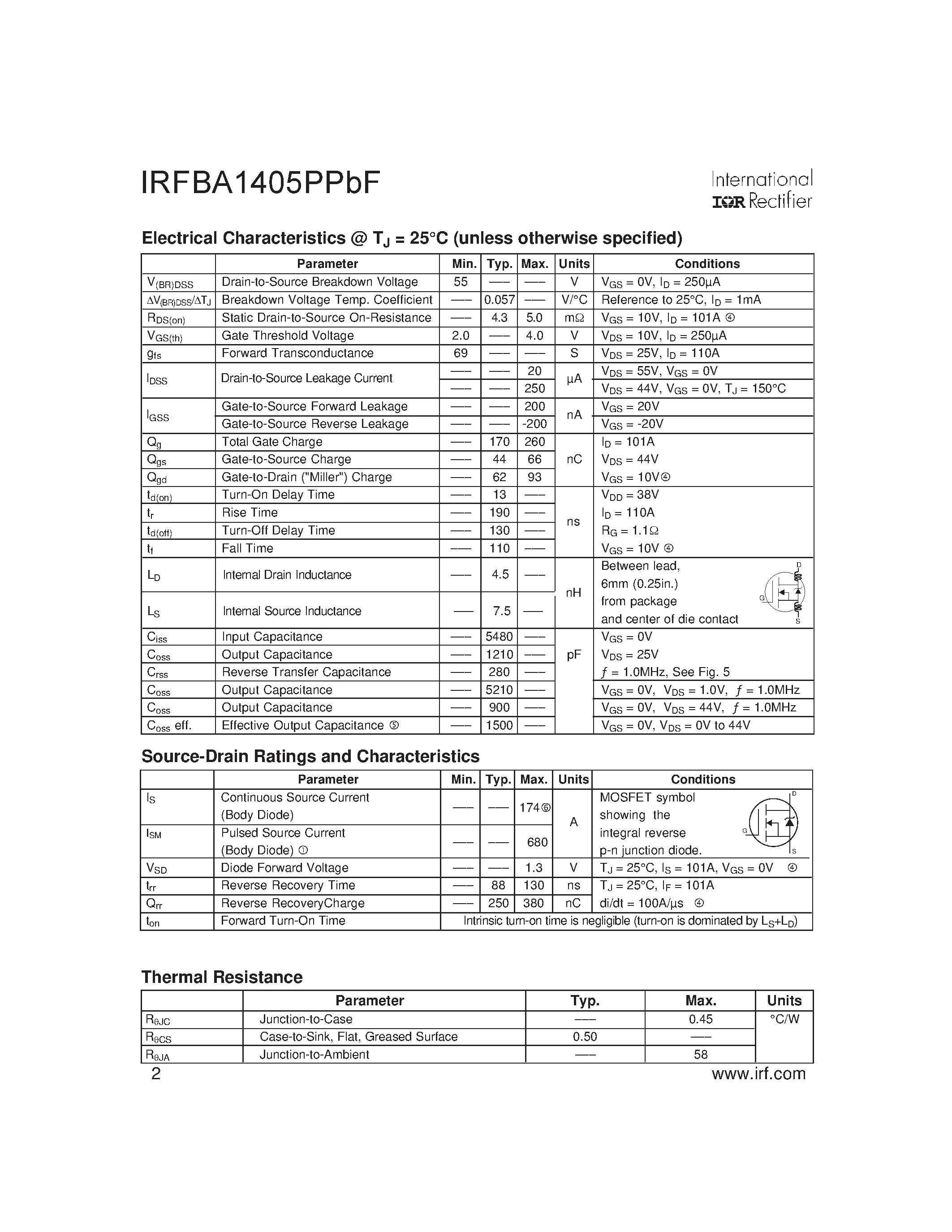 Datasheet IRFBA1405PPBF - Power MOSFET page 2
