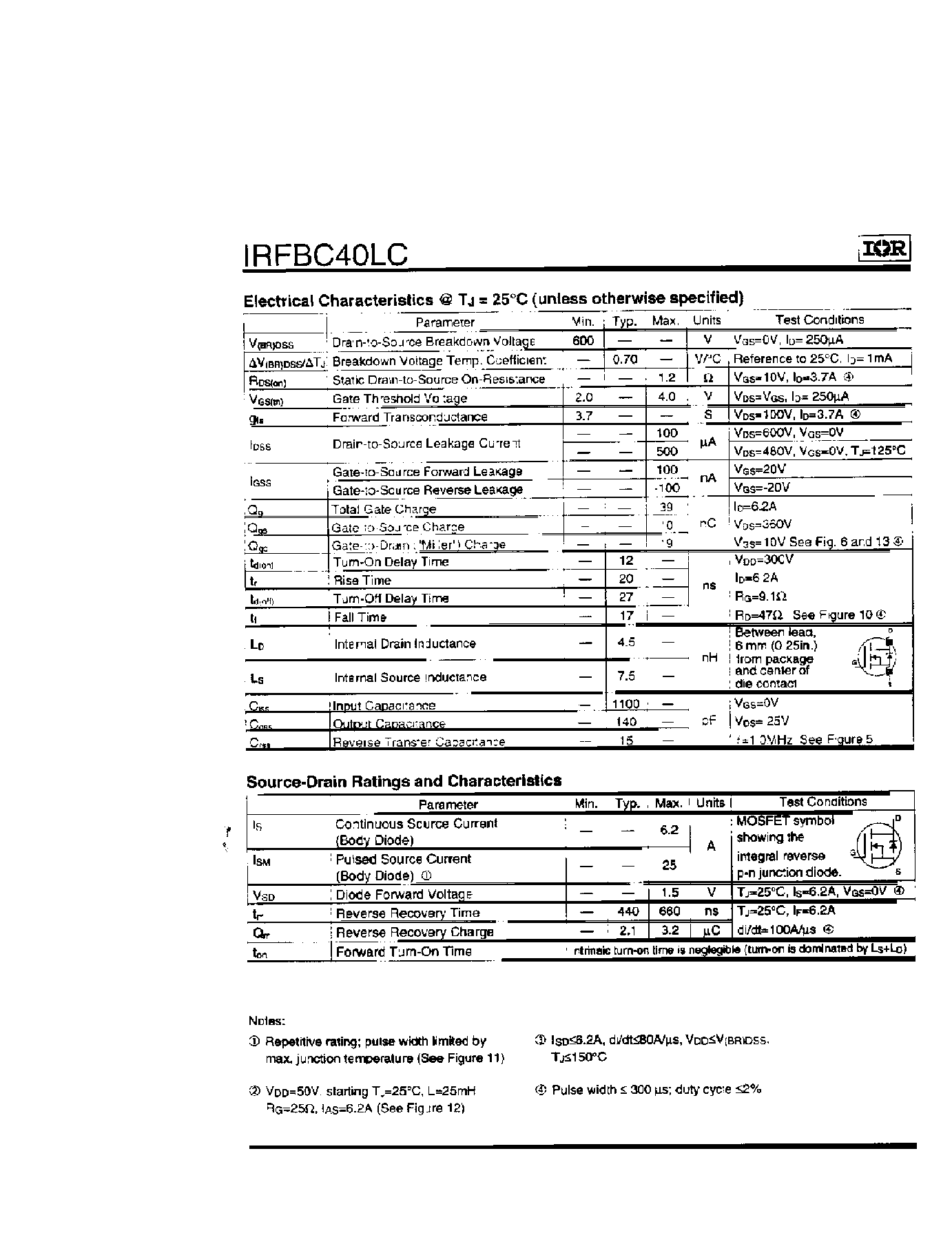 Datasheet IRFBC40LC - POWER MOSFET page 2