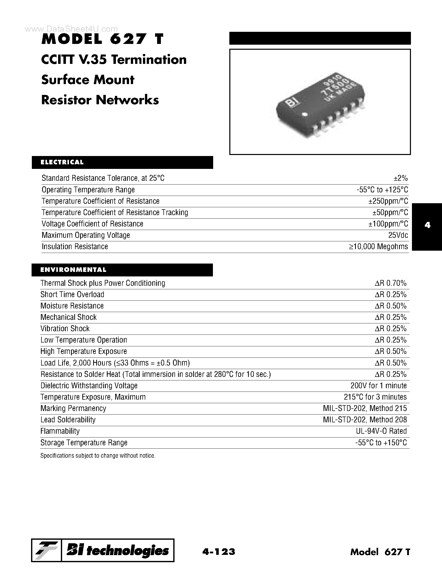 Datasheet 627T - CCITT V.35 Termination Surface Mount Resistor Networks page 1