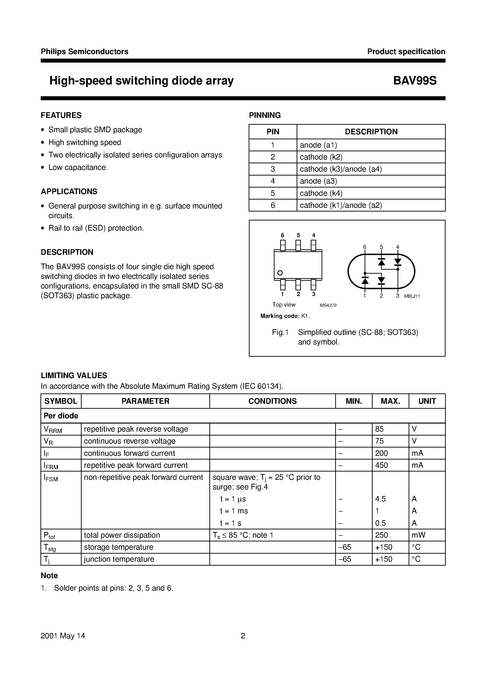Datasheet BAV99S page 2 Datasheet BAV99S - High-speed switching diode array page 2