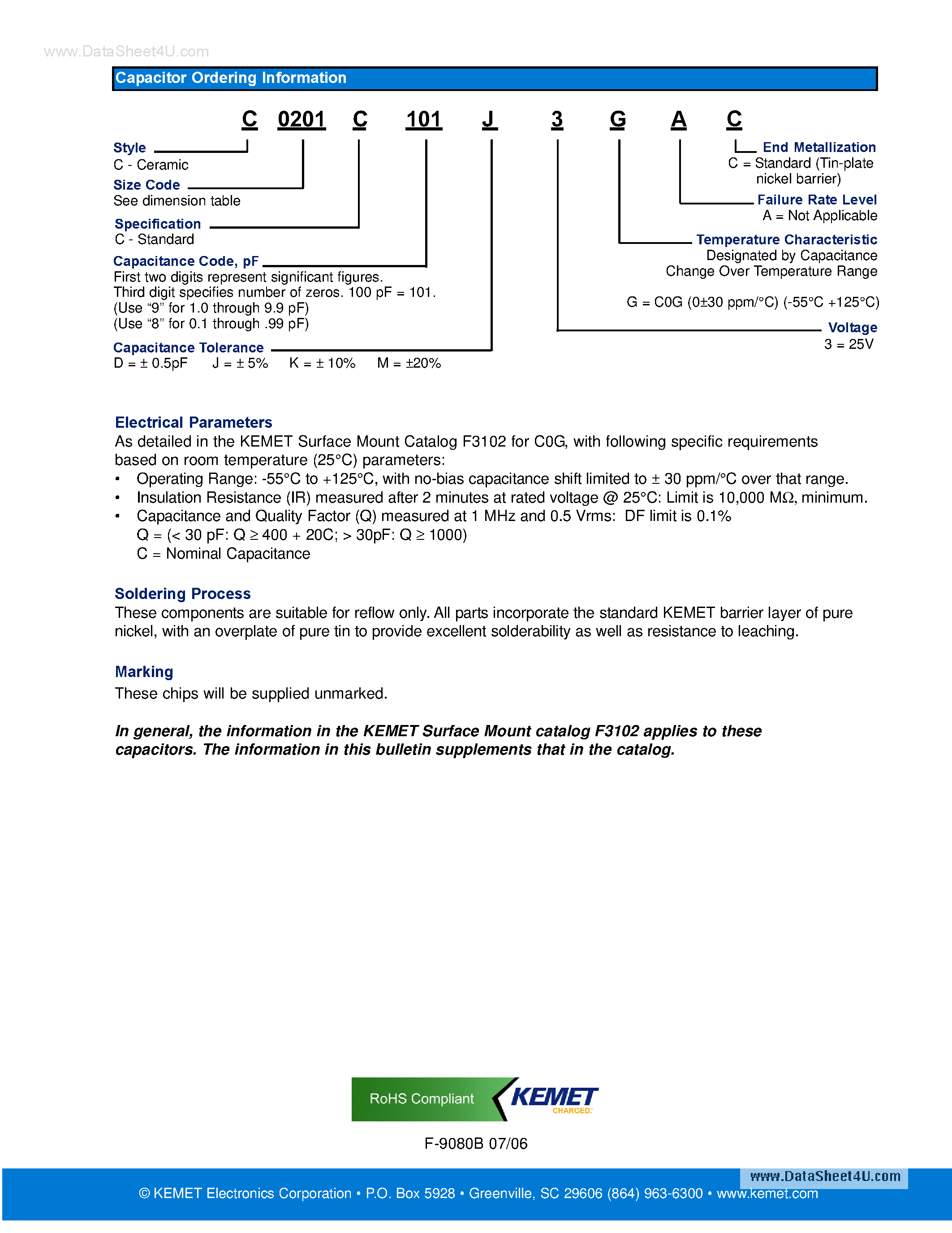 Datasheet C0201Cxxxx - Surface Mount Ceramic Chip Capacitors page 2