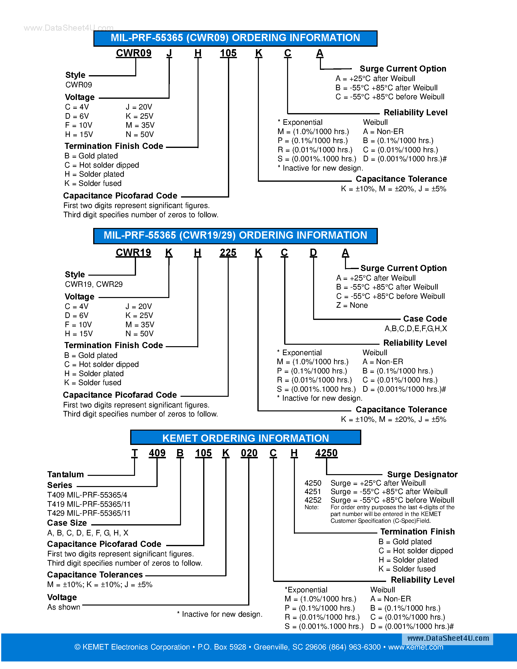 Datasheet CWR09xxxxxxx page 2 Datasheet CWR09xxxxxxx - Tantalum Surface Mount Capacitor page 2