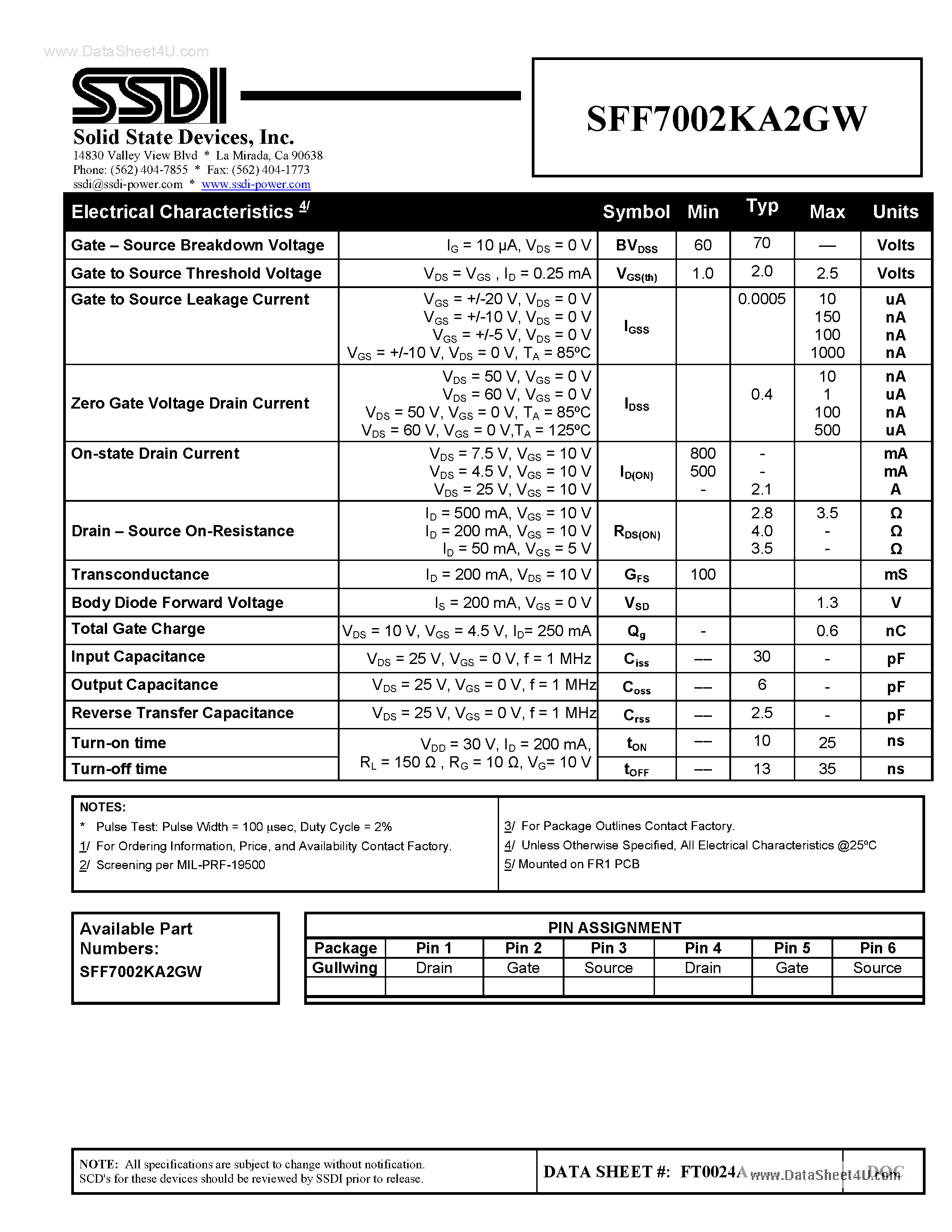 Datasheet SFF7002KA2GW - N-Channel Power MOSFET page 2