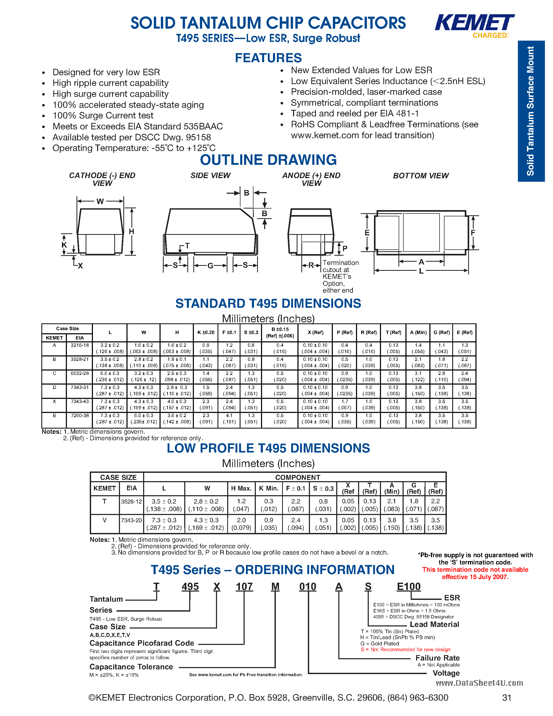 Datasheet T495 - SOLID TANTALUM CHIP CAPACITORS page 1