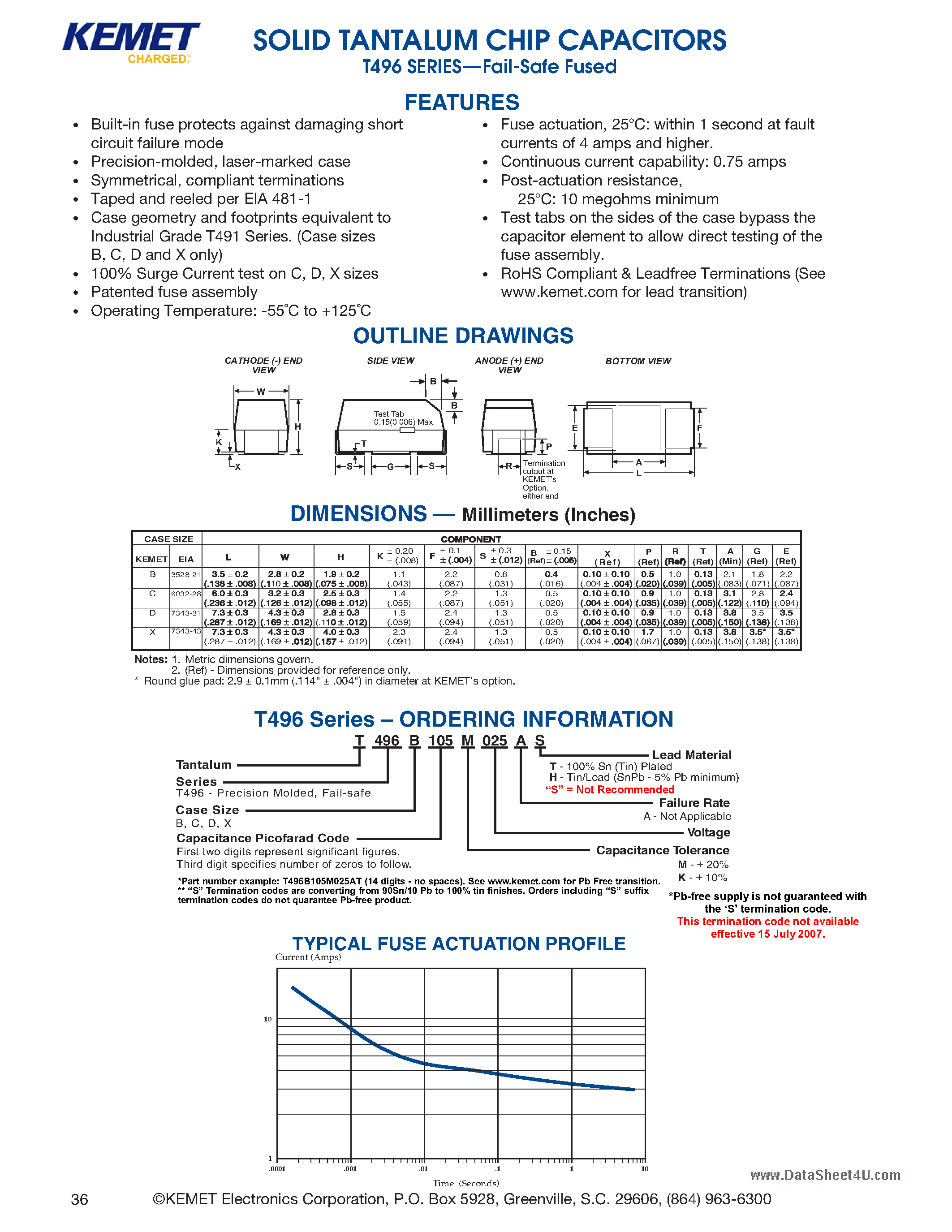 Datasheet T496 page 1 Datasheet T496 - SOLID TANTALUM CHIP CAPACITORS page 1