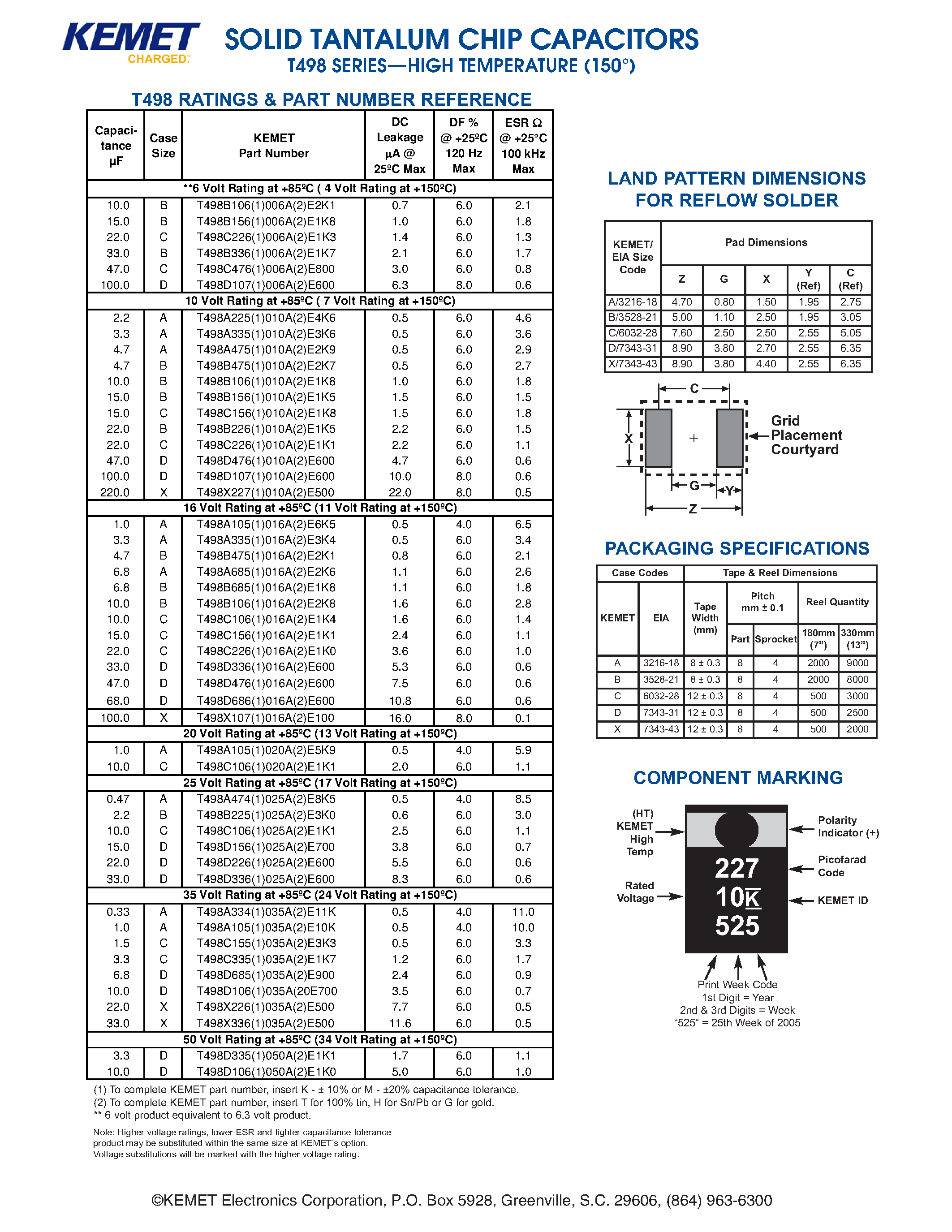 Datasheet T498 - SOLID TANTALUM CHIP CAPACITORS page 2