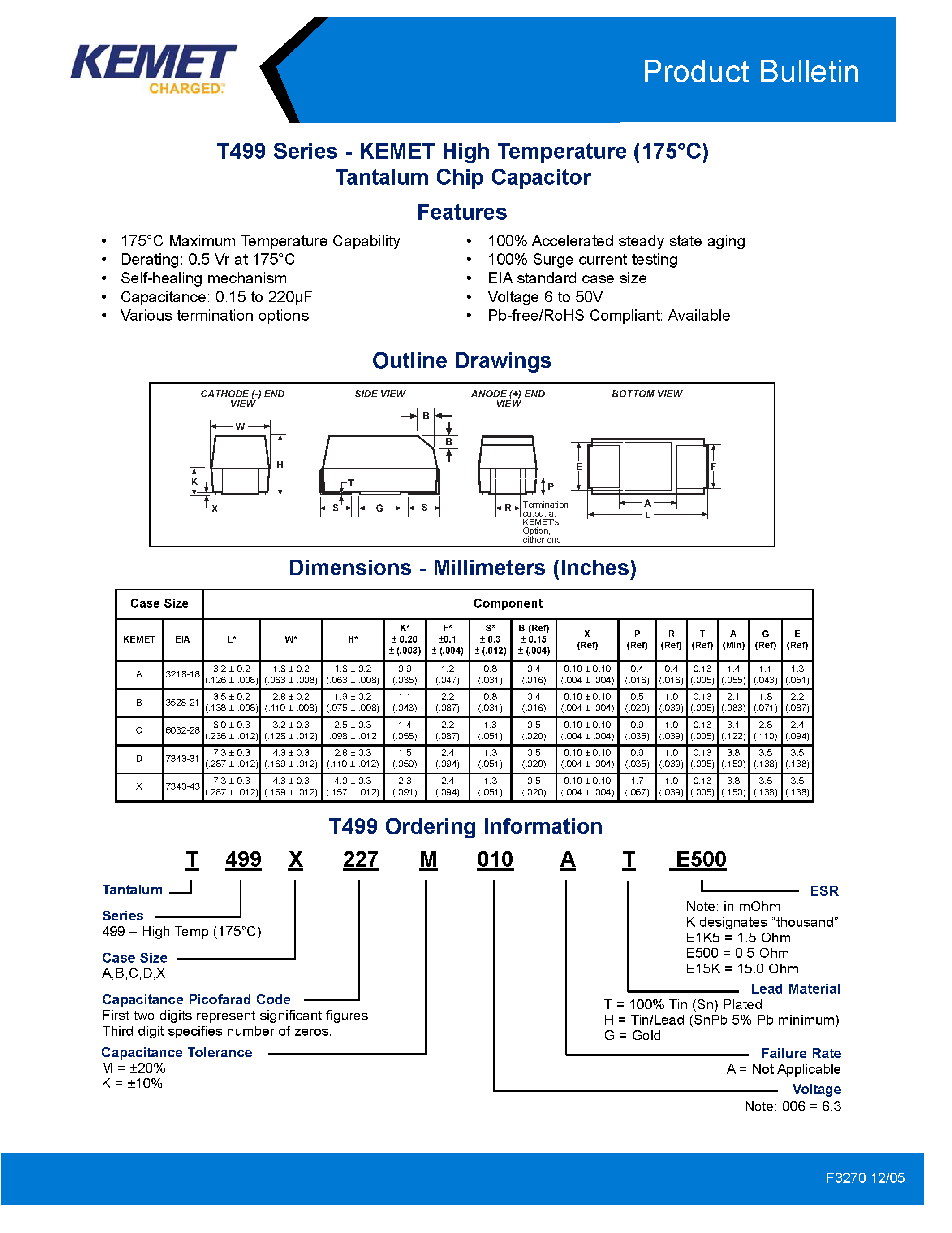 Datasheet T499 - Tantalum Chip Capacitor page 1