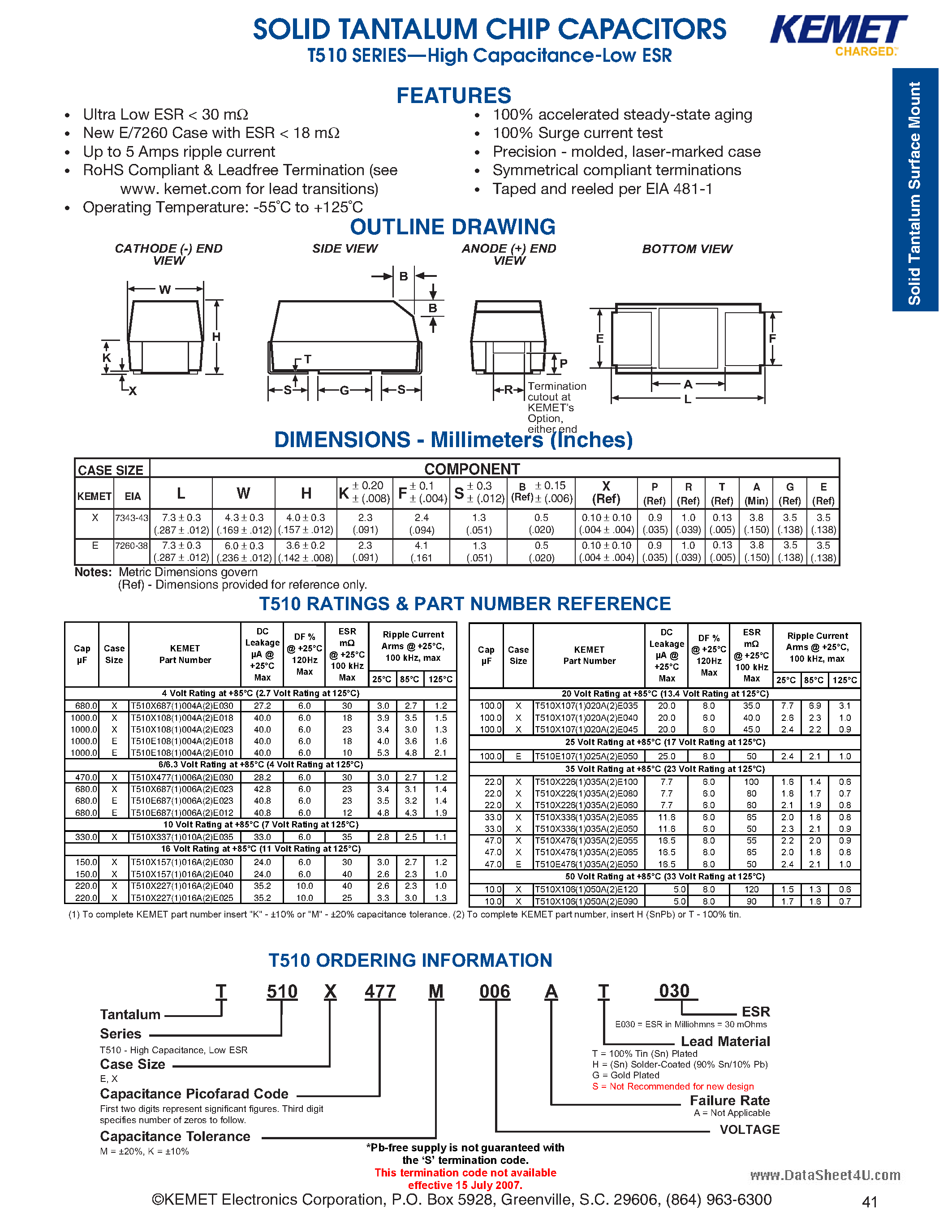Datasheet T510 page 1 Datasheet T510 - SOLID TANTALUM CHIP CAPACITORS page 1