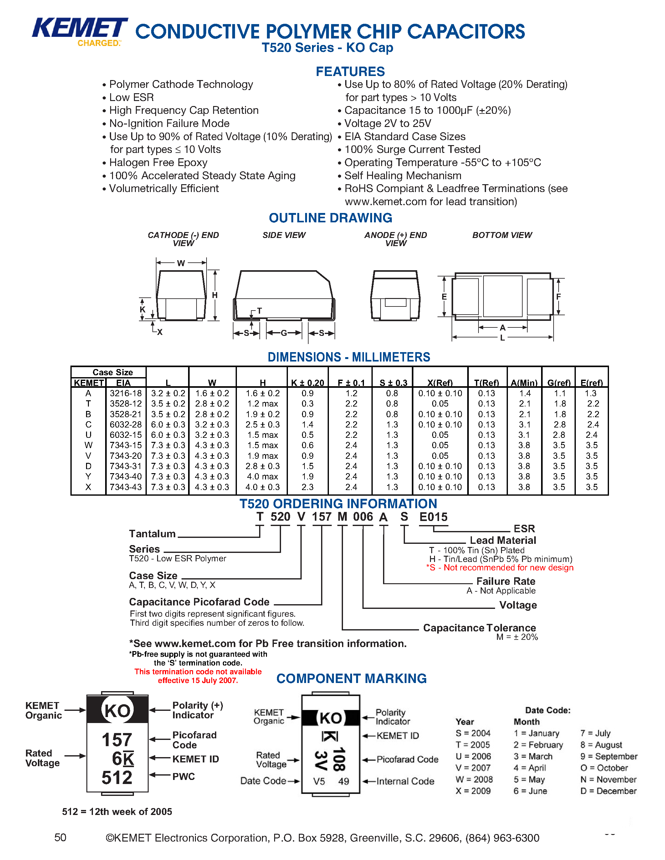 Datasheet T520 - CONDUCTIVE POLYMER CHIP CAPACITORS page 1