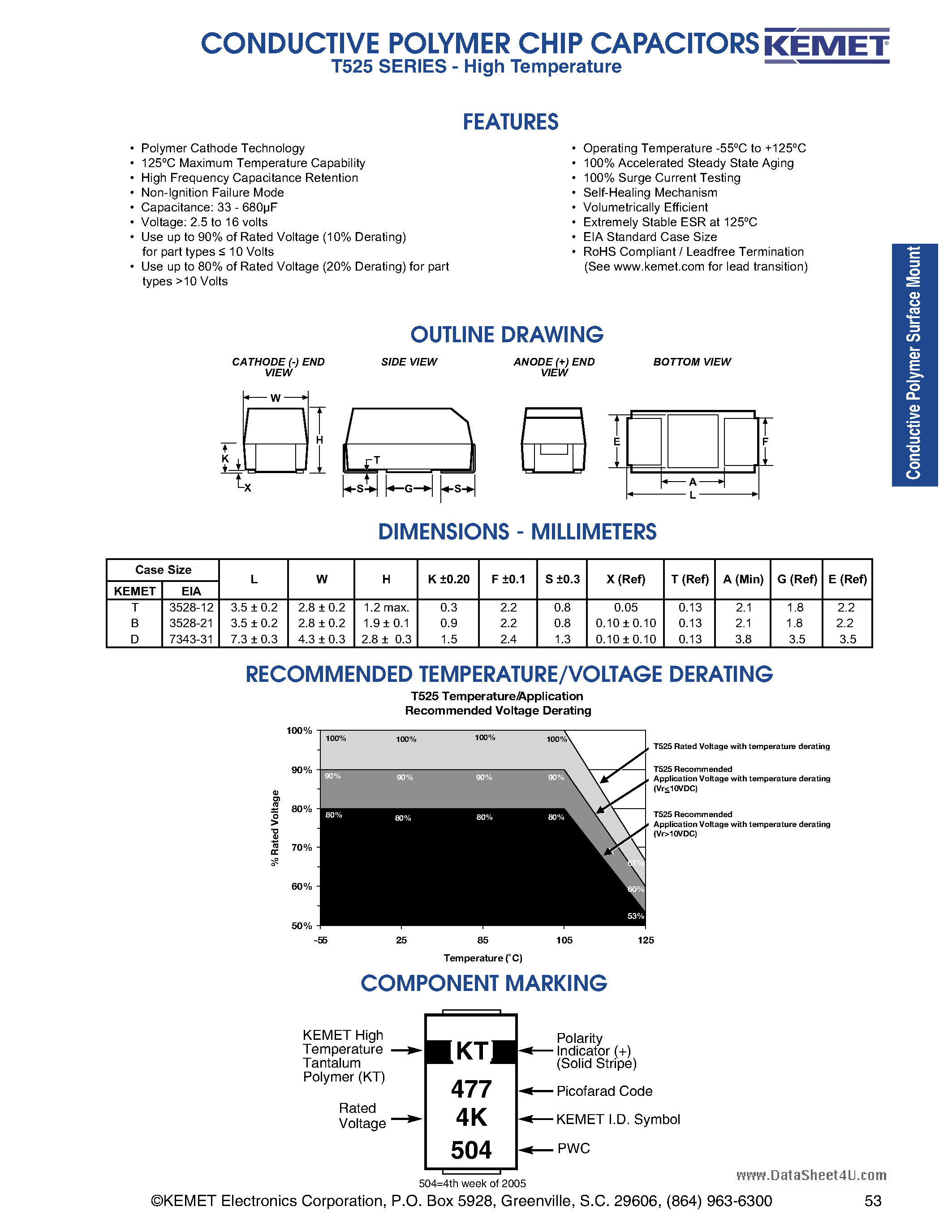 Datasheet T525 - CONDUCTIVE POLYMER CHIP CAPACITORS page 1
