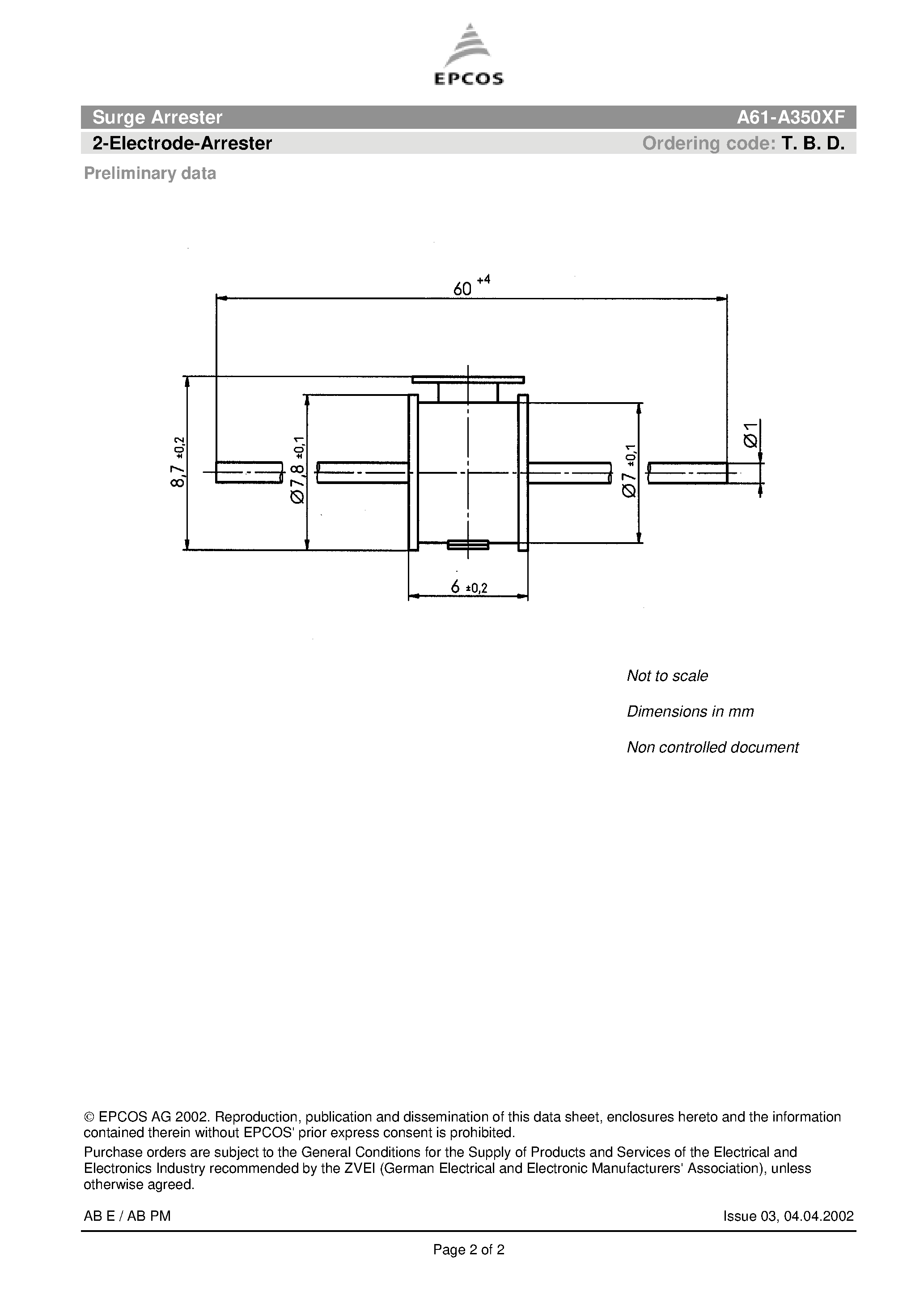Даташит на микросхему A61-A350XF страница 2 Даташит A61-A350XF - 2-Electrode-Arrester страница 2