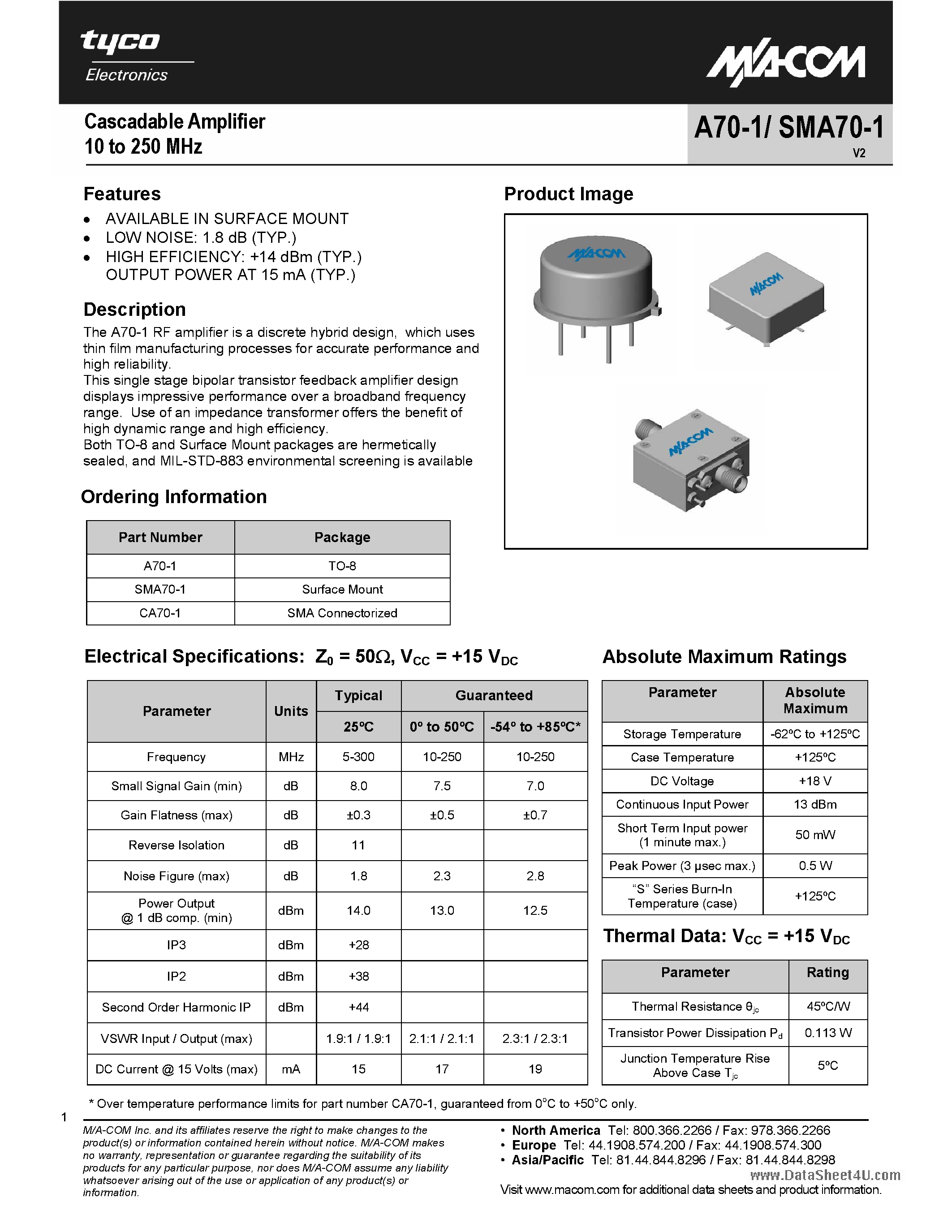 Даташит A70-1 - Cascadable Amplifier страница 1